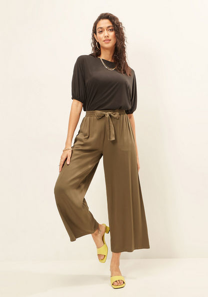 Solid Mid-Rise Palazzo Pants with Tie-Up Detail and Pockets-Pants-image-1