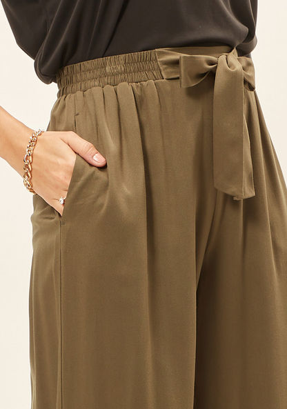 Solid Mid-Rise Palazzo Pants with Tie-Up Detail and Pockets-Pants-image-2
