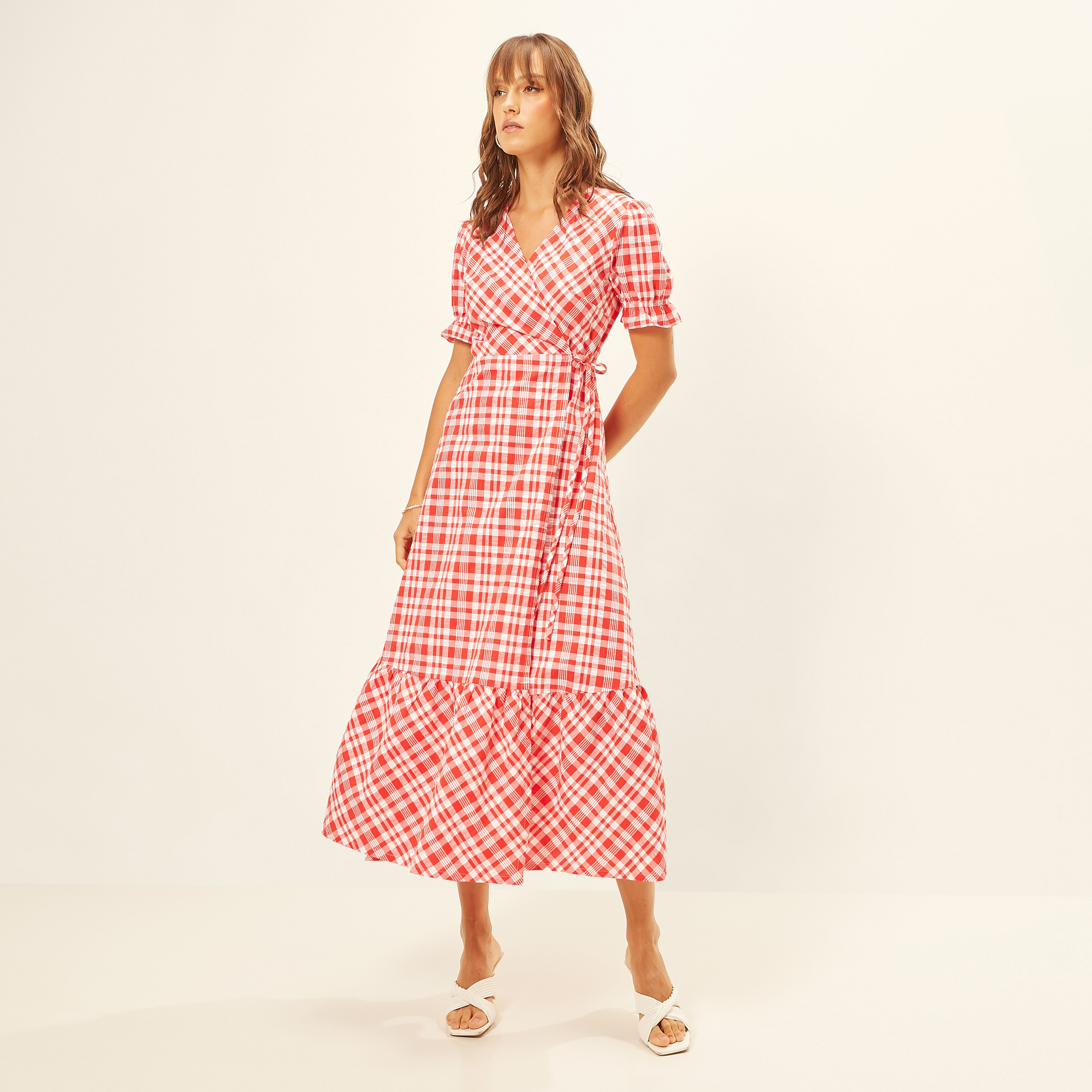 Mango pink check on sale dress