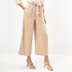 Solid Palazzo Pants with Pockets and Tie-Up Belt