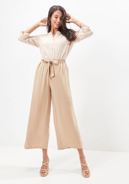 Solid Palazzo Pants with Pockets and Tie-Up Belt-Pants-image-1