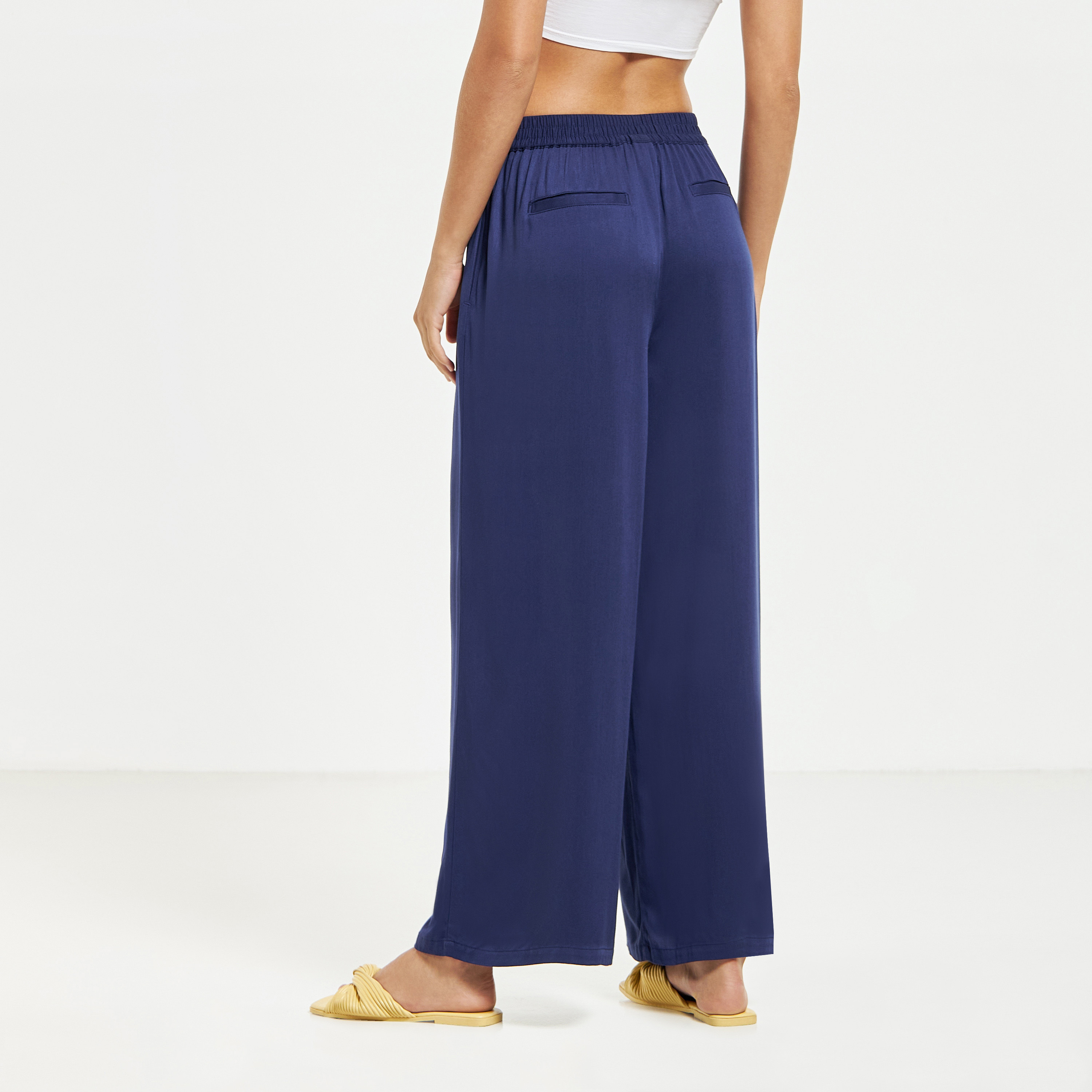 Splash Basics Wide Leg Elasticated Waist Palazzo Pants with Belt-women-clothing-trousers-image-3