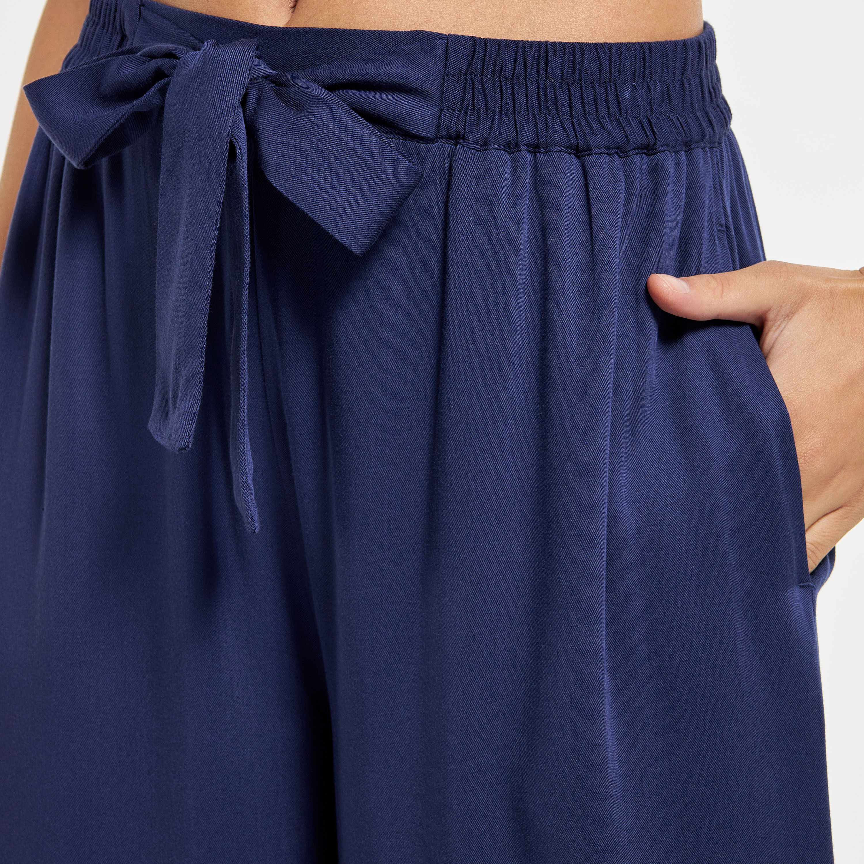 Splash Basics Wide Leg Elasticated Waist Palazzo Pants with Belt-women-clothing-trousers-image-4