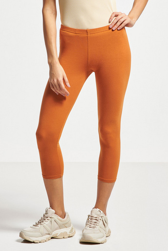Buy Women's Solid 3/4 Length Leggings with Elasticated Waistband