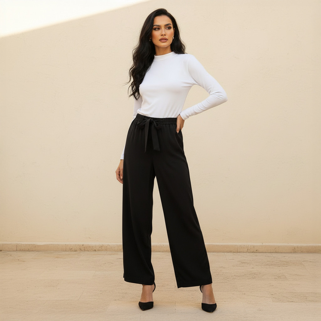 Wide Leg Flexi Waist Belted Palazzo Pants with Pockets-women-clothing-bottoms-trousers-image-3