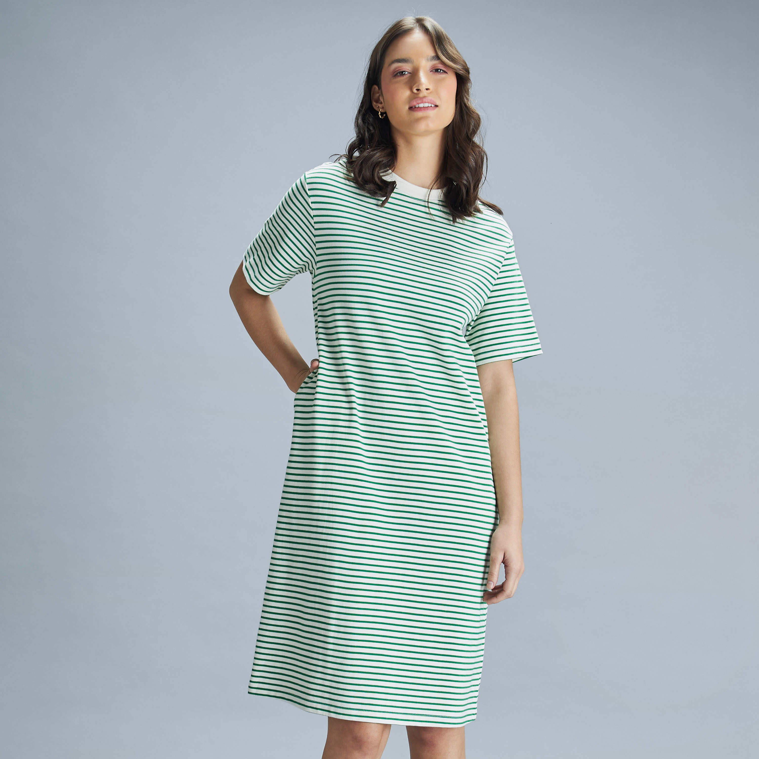 Striped t shirt dress with pockets sale