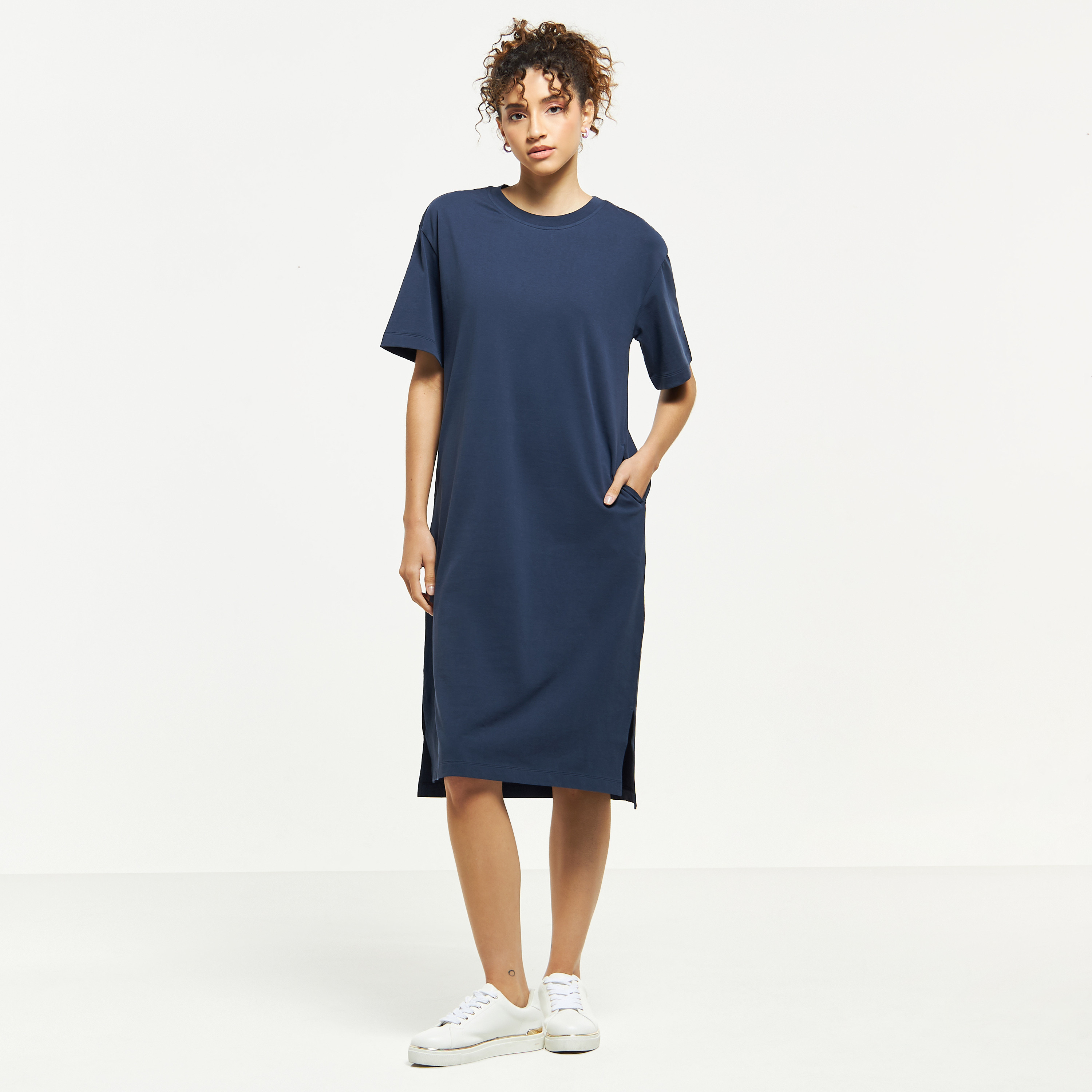 ZARA Rib Plush Charcoal Midi T-Shirt Dress Size Small | eBay