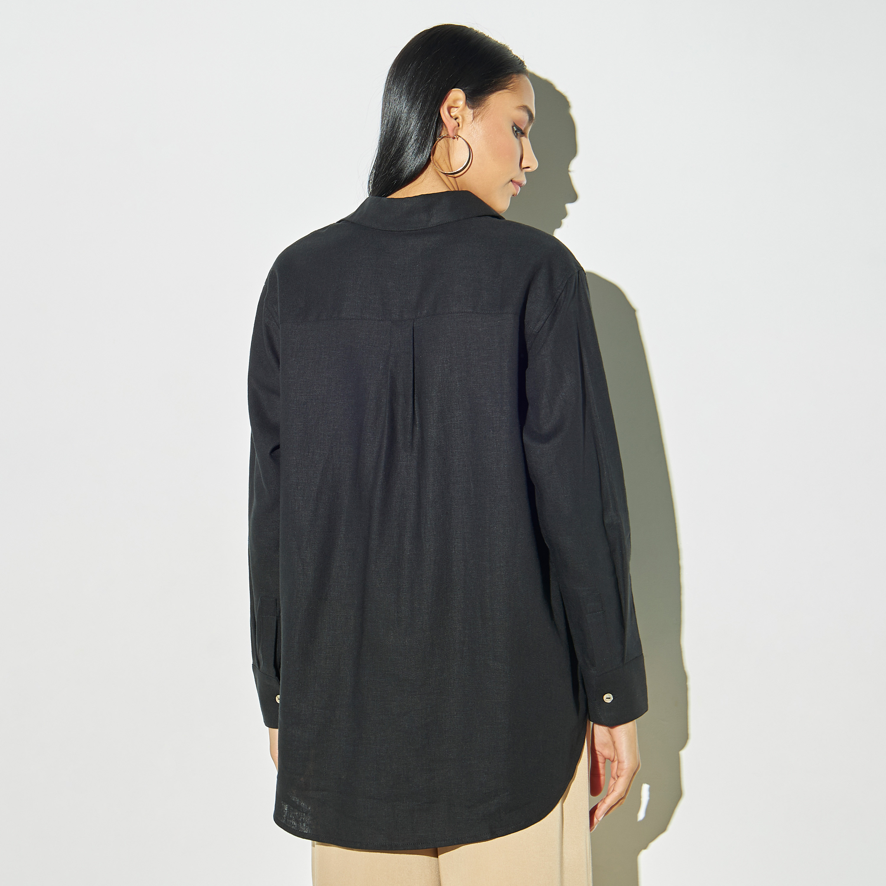 Solid Linen Shirt with Long Sleeves-women-clothing-shirtsandblouses-shirts-image-3