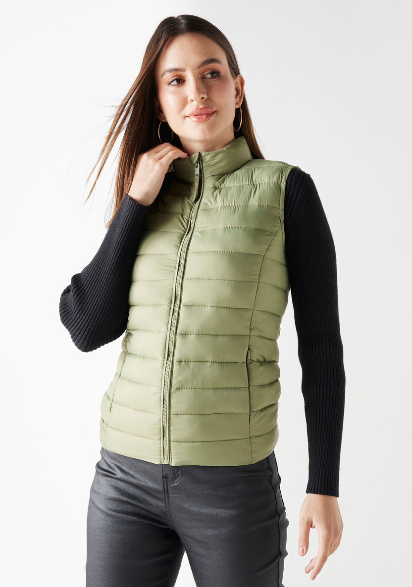 Buy Quilted Zip Through Sleeveless Jacket with Pockets | Splash UAE