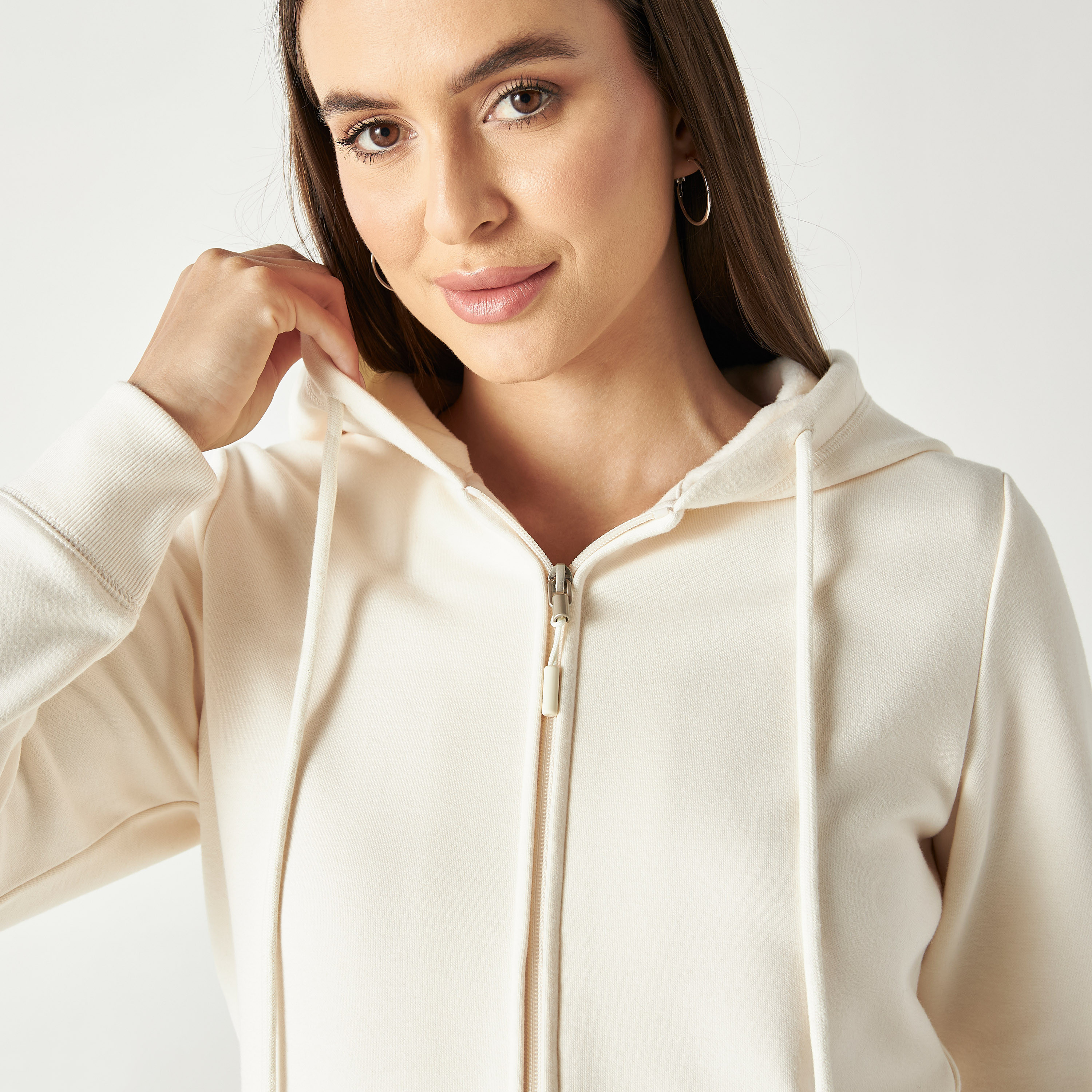 Zip Through Hoodie with Long Sleeves and Pockets