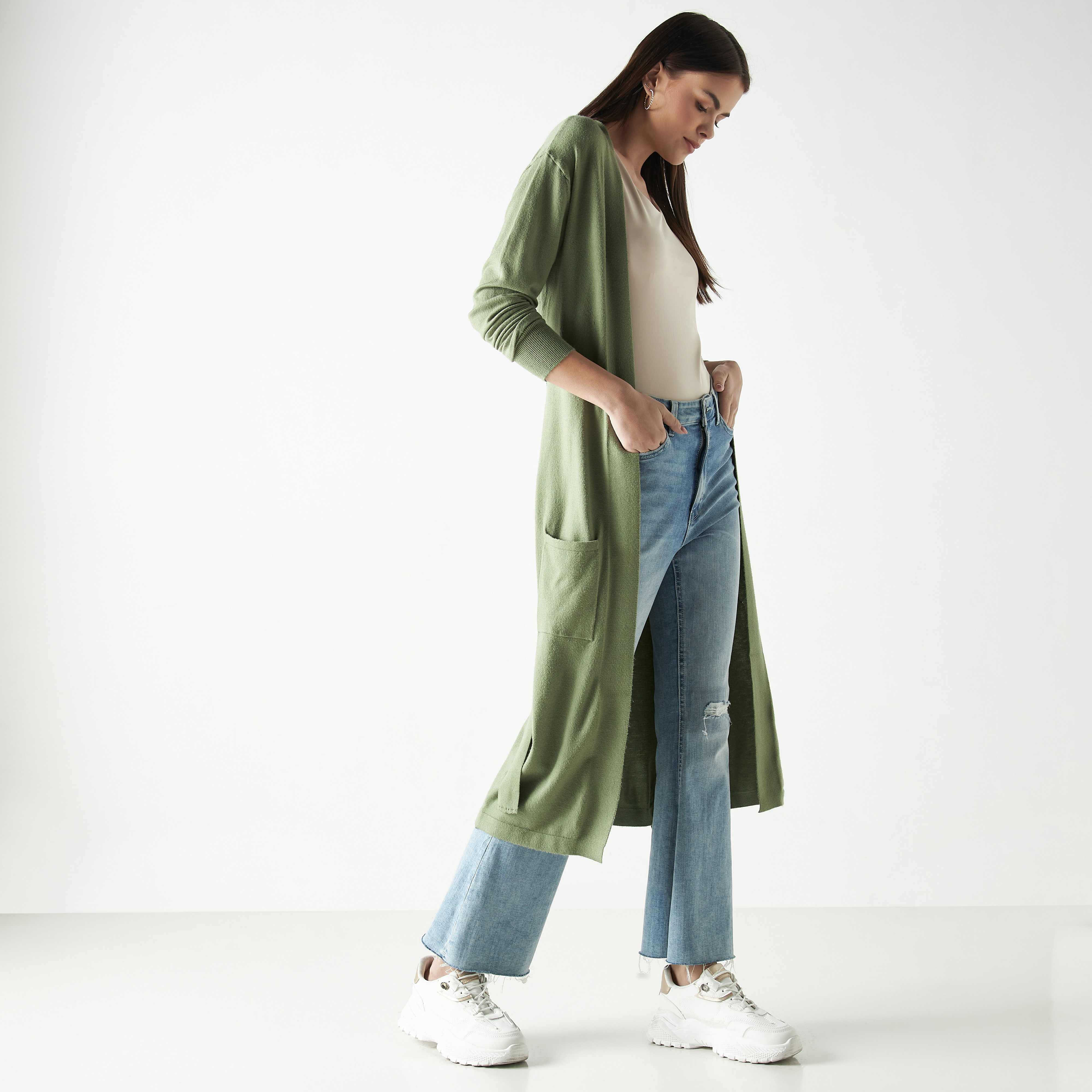 Solid Longline Shrug with Tie-Up Belt and Pockets-women-winterwear-cardigansandjumpers-cardigans-image-3
