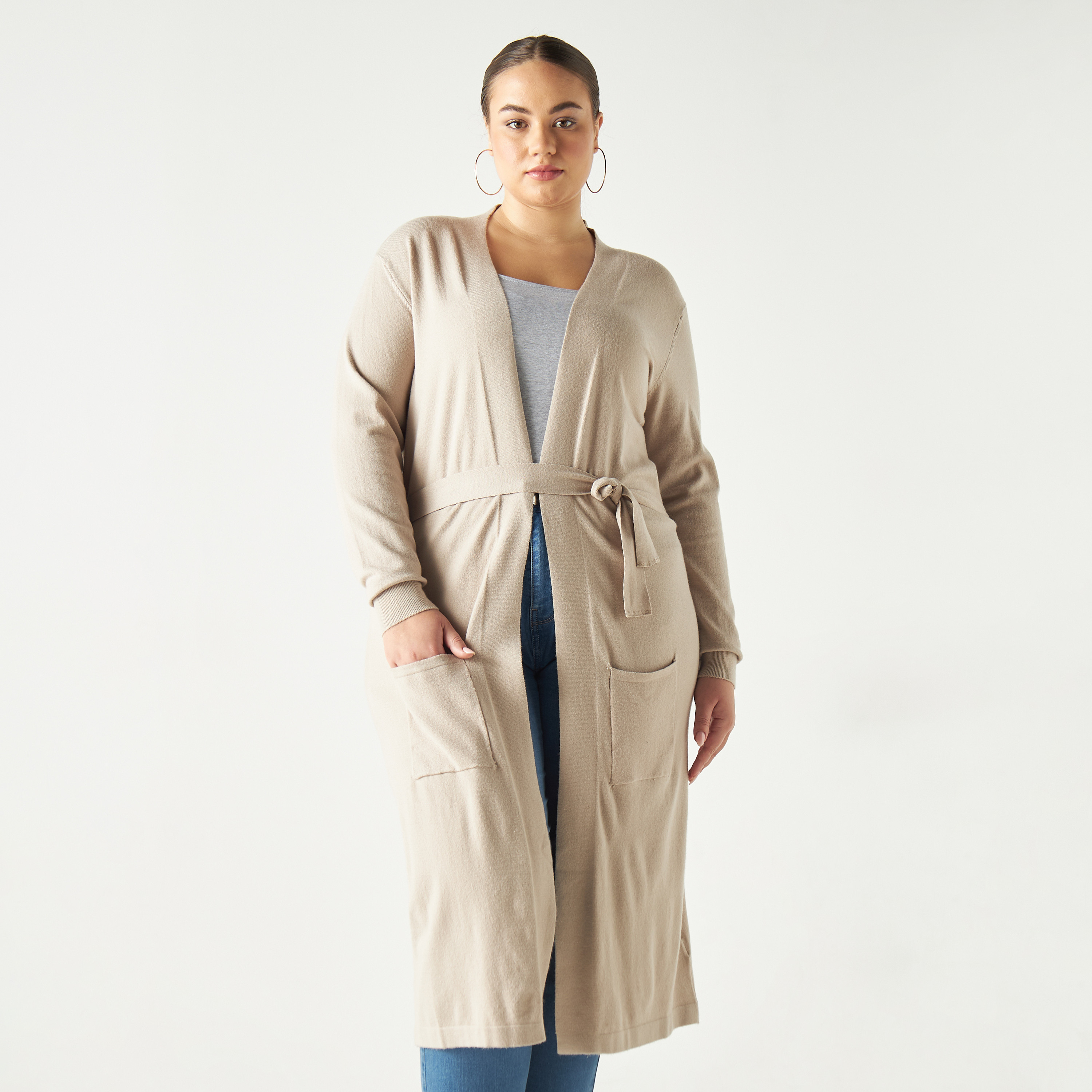 Solid Longline Shrug with Tie-Up Belt and Pockets-women-winterwear-cardigansandjumpers-cardigans-image-7