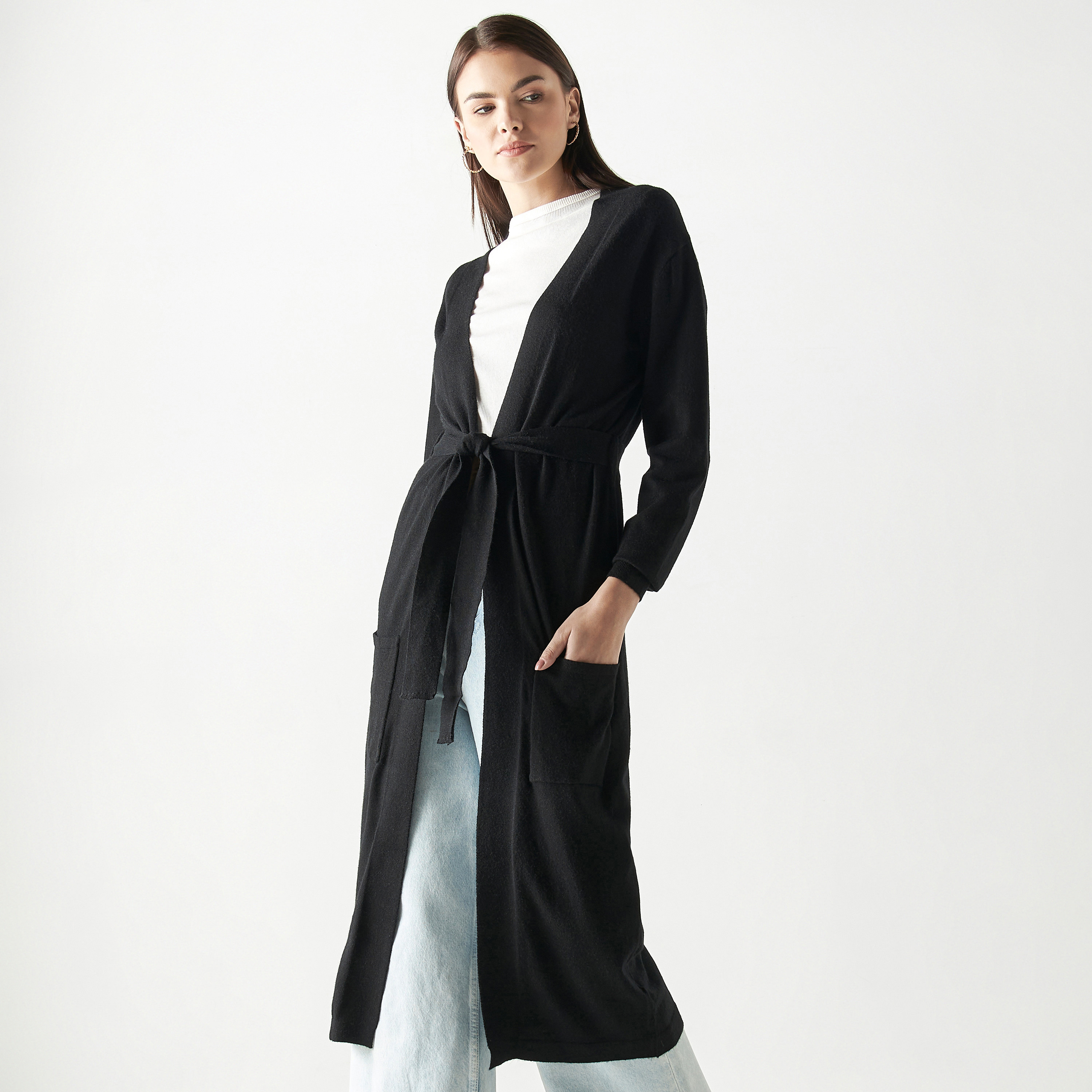Solid Longline Shrug with Tie-Up Belt and Pockets-women-winterwear-cardigansandjumpers-cardigans-image-11