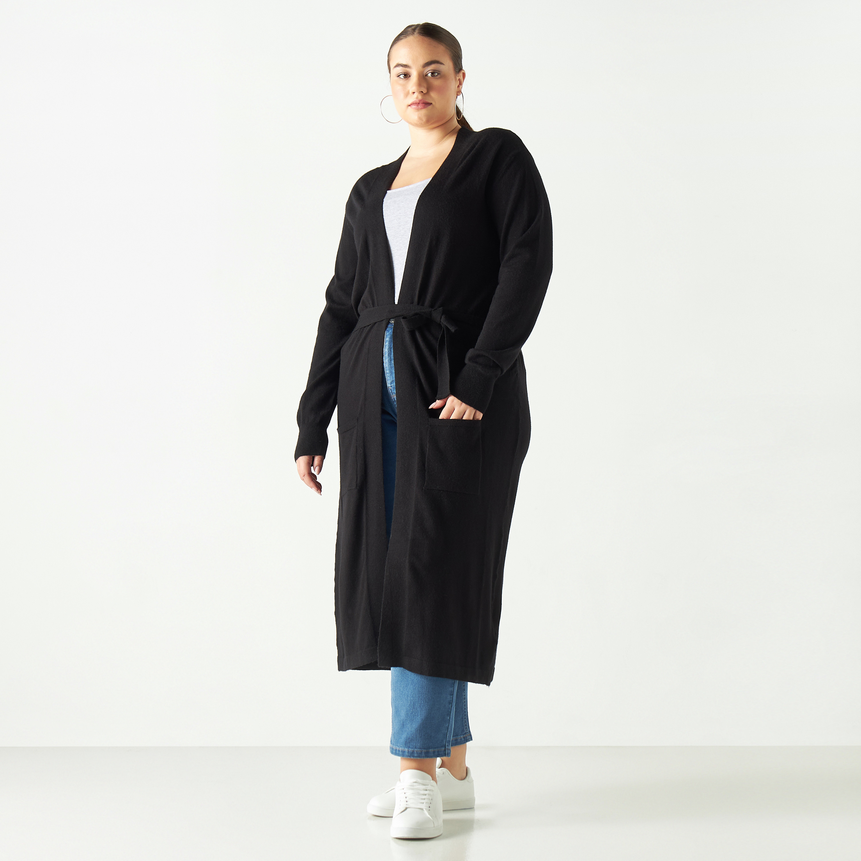 Solid Longline Shrug with Tie-Up Belt and Pockets-women-winterwear-cardigansandjumpers-cardigans-image-12