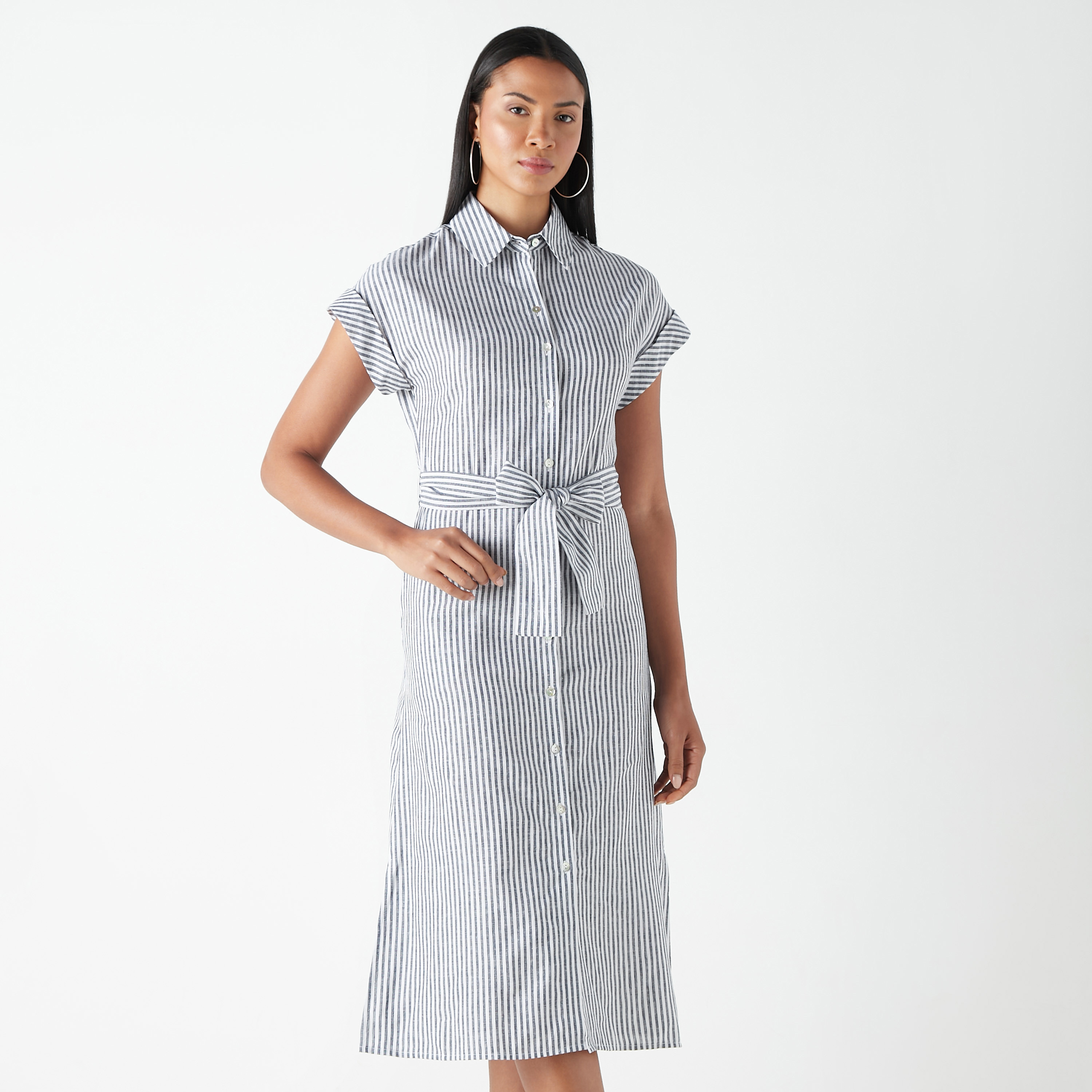 Buy All-Over Striped Shirt Dress with Tie-Up Belt and Pockets | Splash UAE