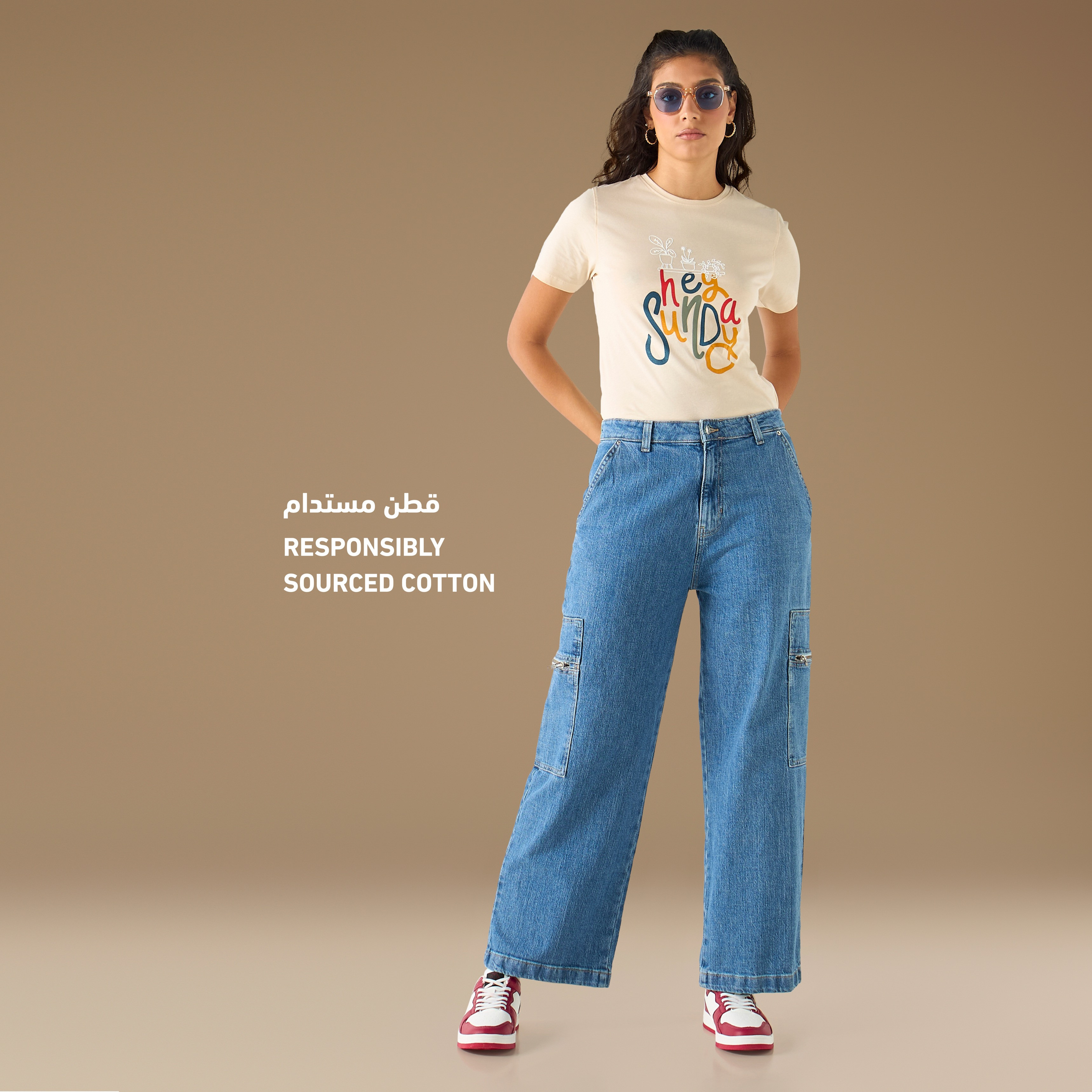 Graphic Print Crew Neck Cotton T-shirt with Short Sleeves-women-clothing-tshirts-image-2