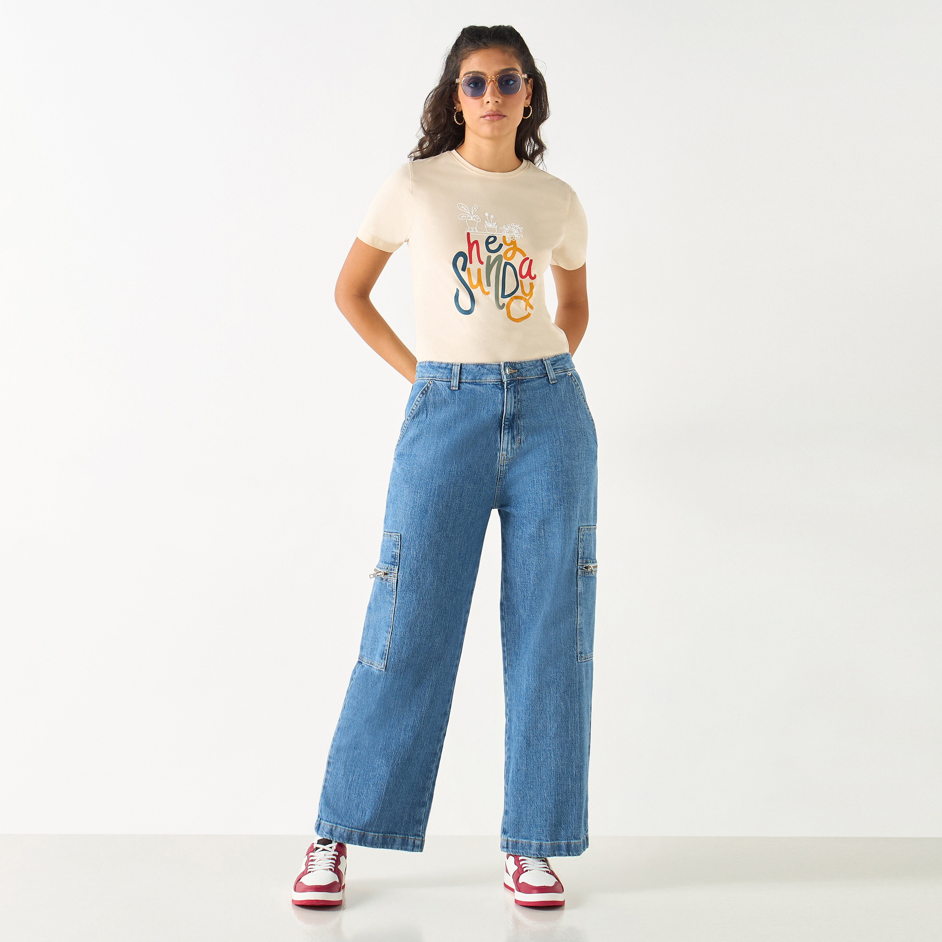 Graphic Print Crew Neck Cotton T-shirt with Short Sleeves-women-clothing-tshirts-image-3