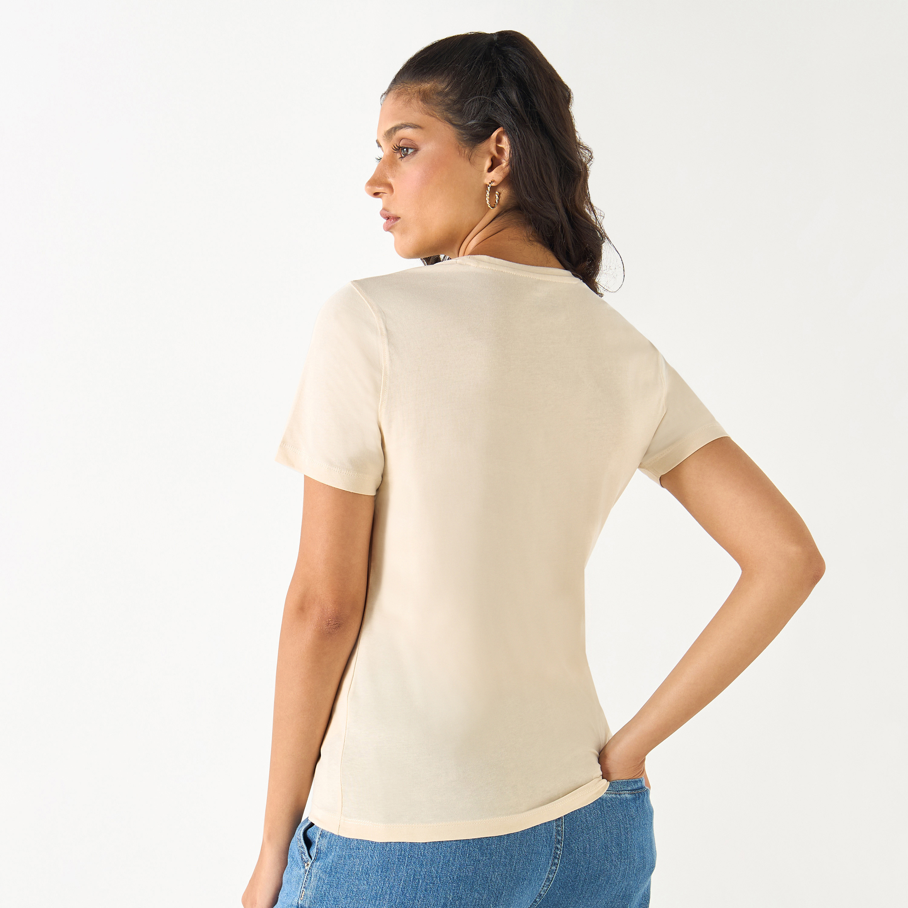 Graphic Print Crew Neck Cotton T-shirt with Short Sleeves-women-clothing-tshirts-image-4