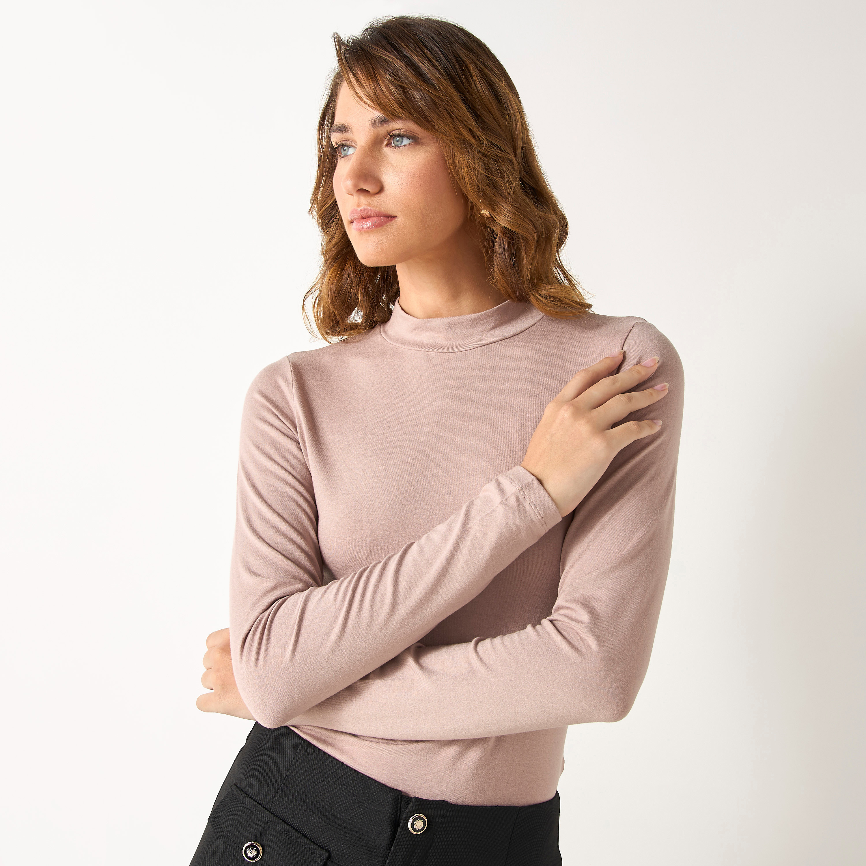 تيشيرت بياقة عالية وأكمام طويلة-women-clothing-tshirts-image-9