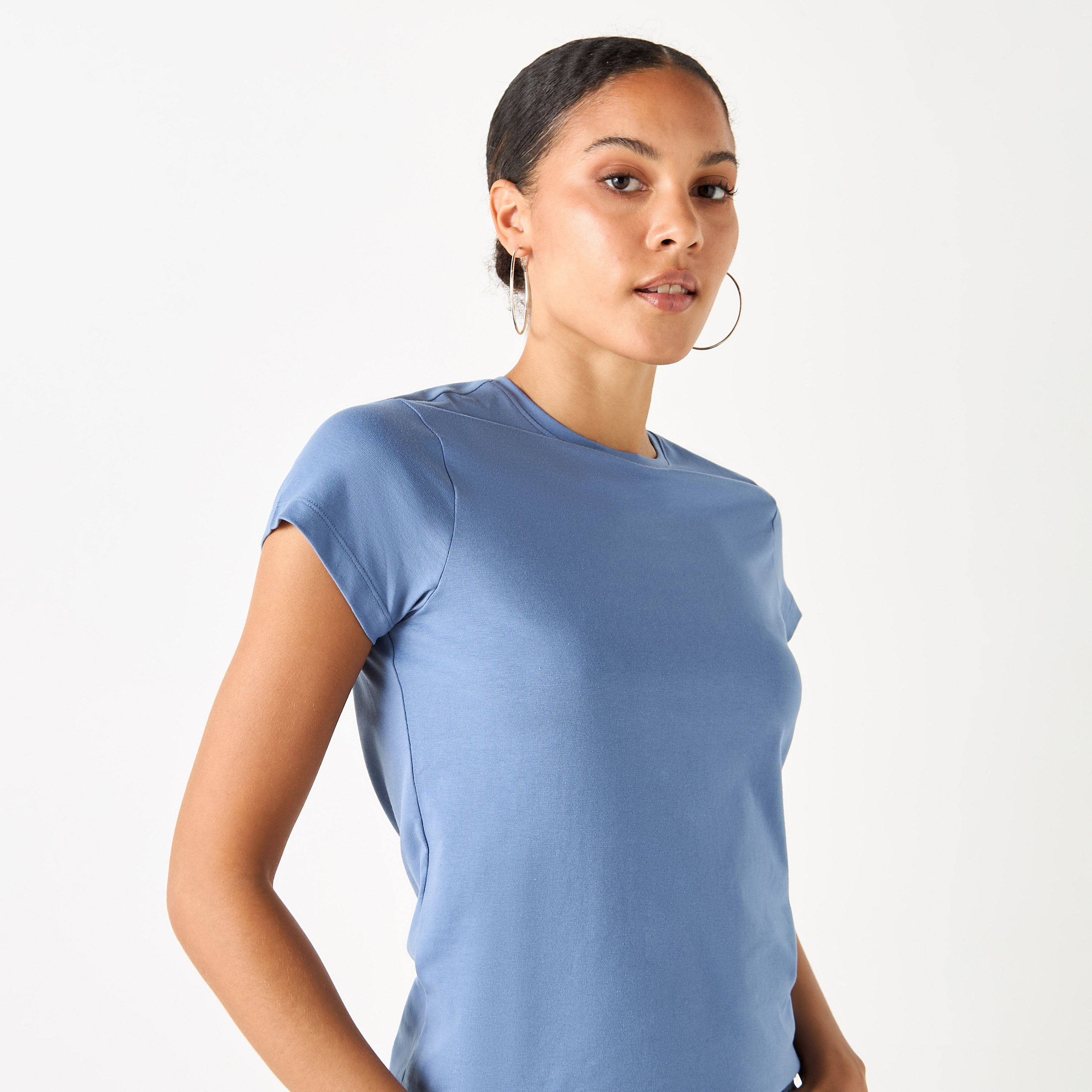 Slim Fit Crew Neck T-shirt with Short Sleeves-women-clothing-plussize-tshirts-image-1