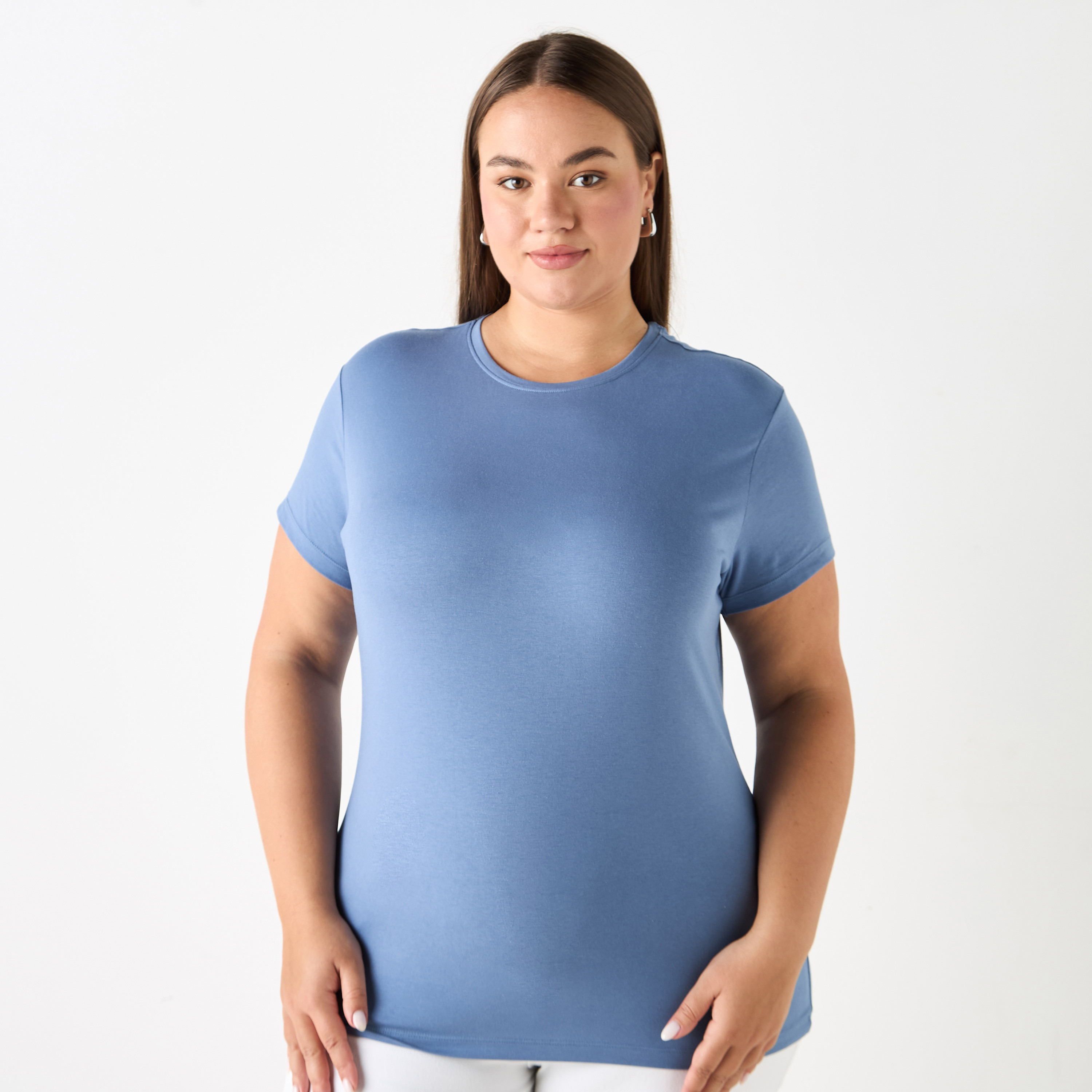 Slim Fit Crew Neck T-shirt with Short Sleeves-women-clothing-plussize-tshirts-image-2