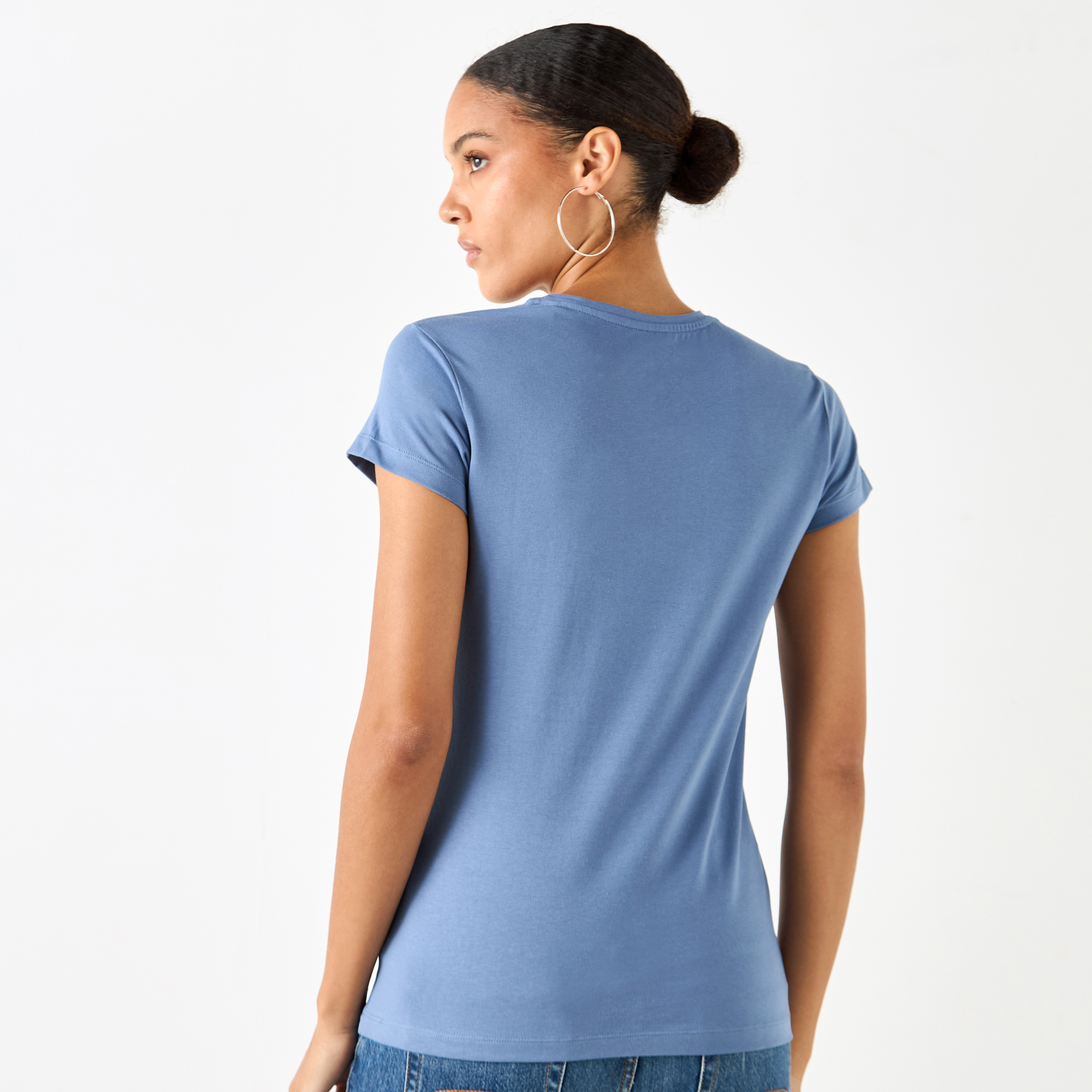 Slim Fit Crew Neck T-shirt with Short Sleeves-women-clothing-plussize-tshirts-image-4