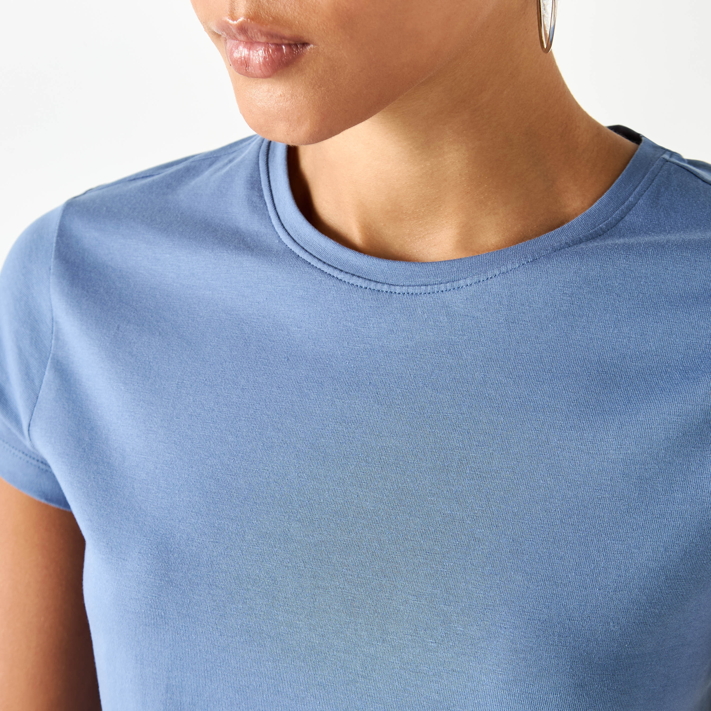 Slim Fit Crew Neck T-shirt with Short Sleeves-women-clothing-plussize-tshirts-image-5