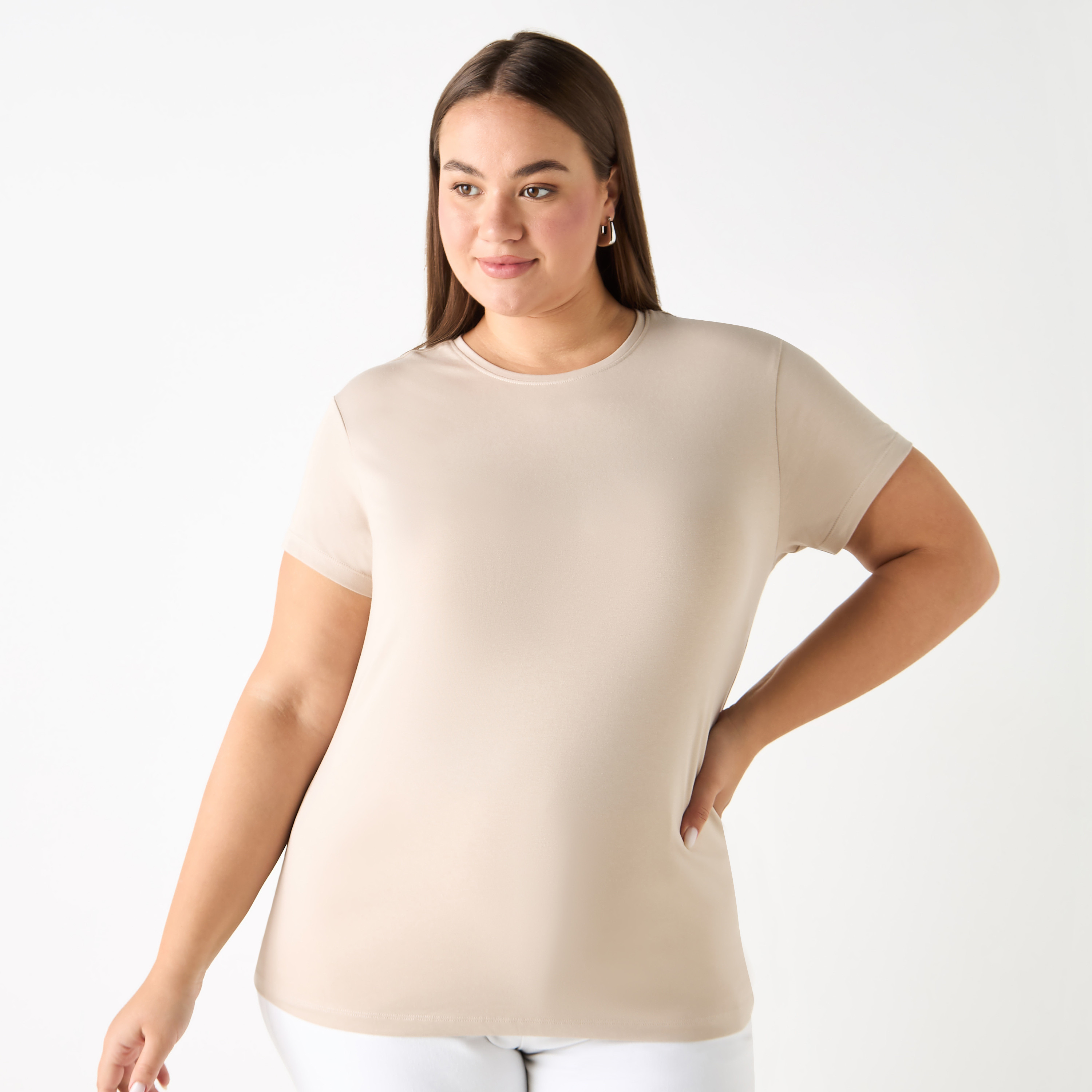Slim Fit Crew Neck T-shirt with Short Sleeves-women-clothing-plussize-tshirts-image-7