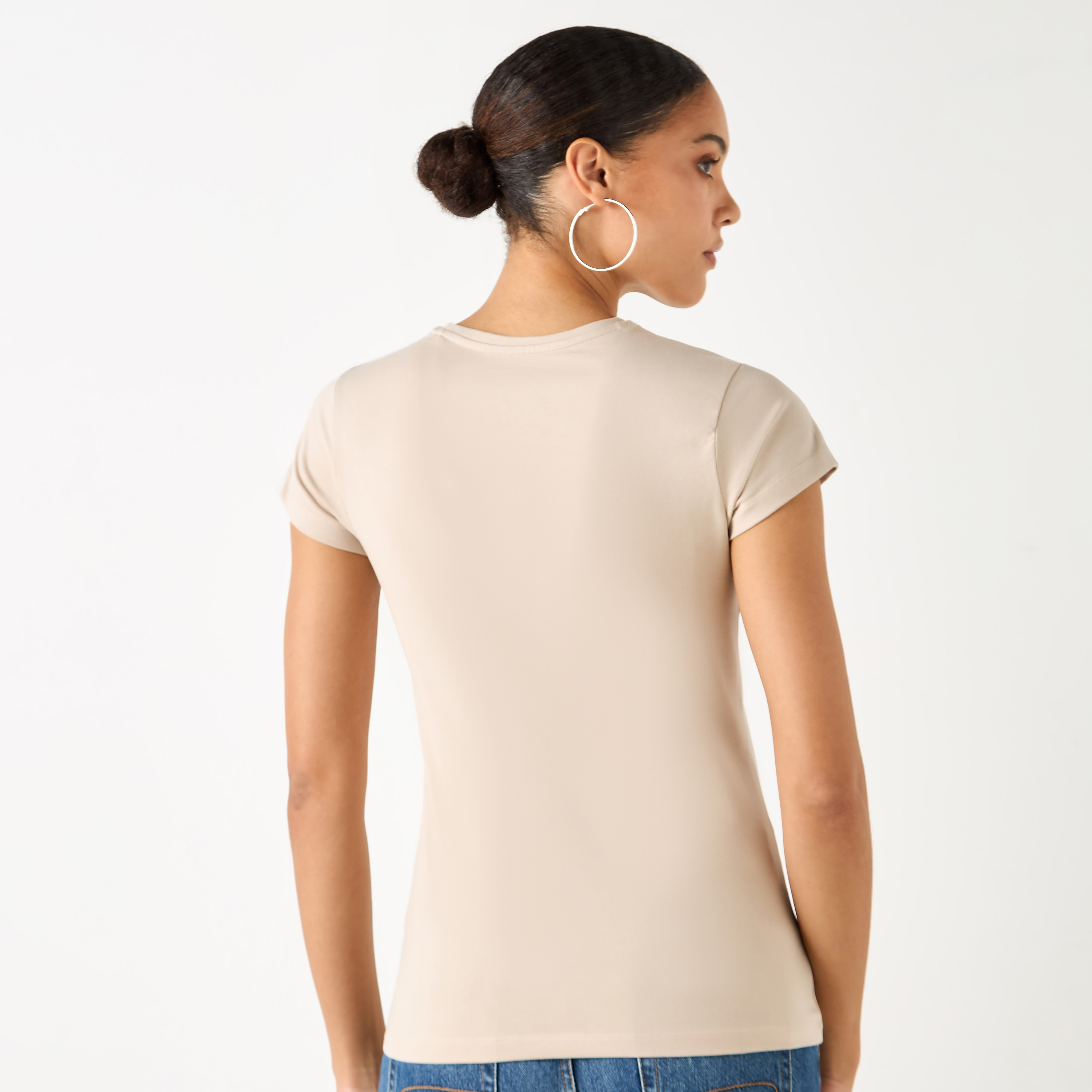 Slim Fit Crew Neck T-shirt with Short Sleeves-women-clothing-plussize-tshirts-image-9