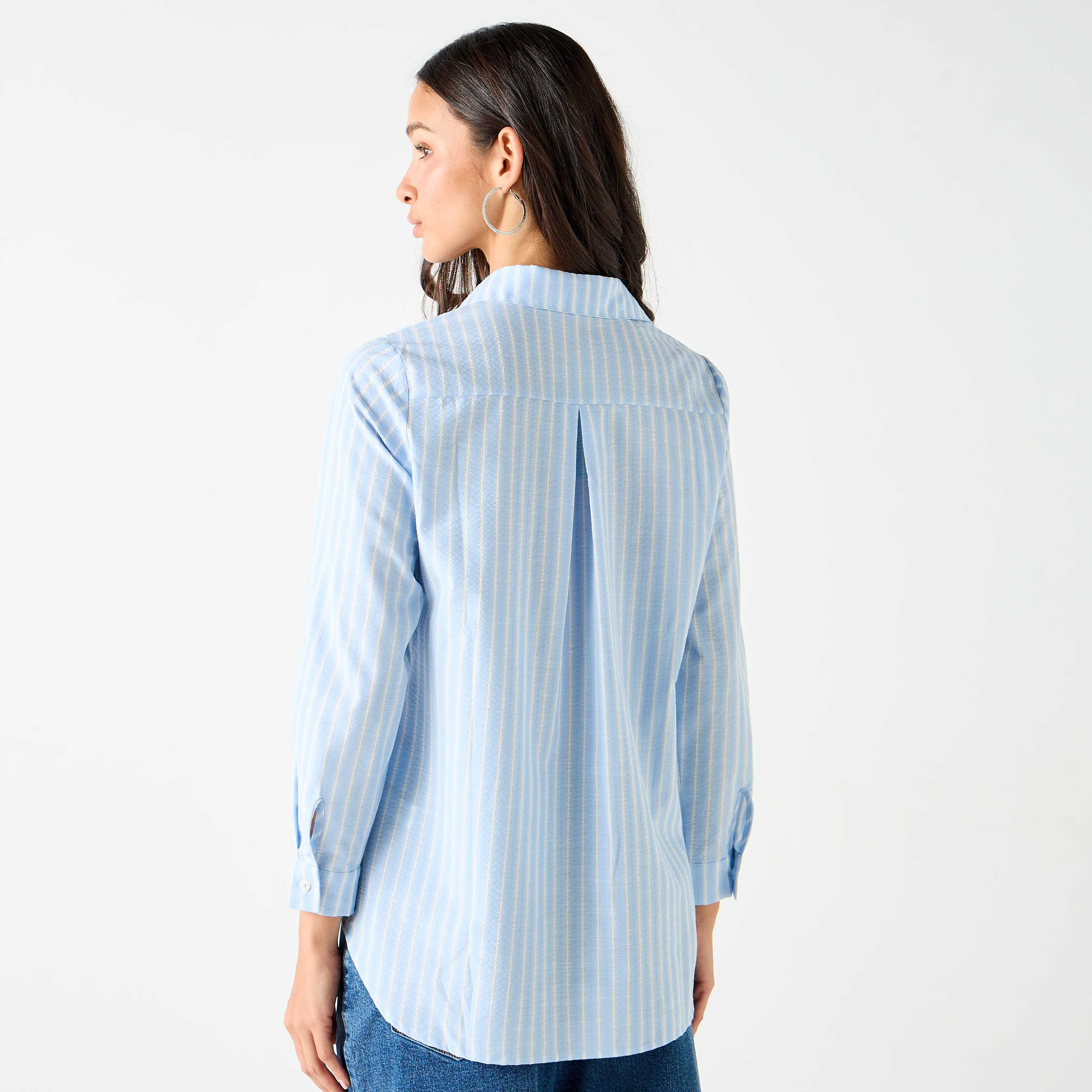 قميص مخطط بقصّة عادية وأكمام طويلة-women-clothing-shirtsandblouses-shirts-image-11