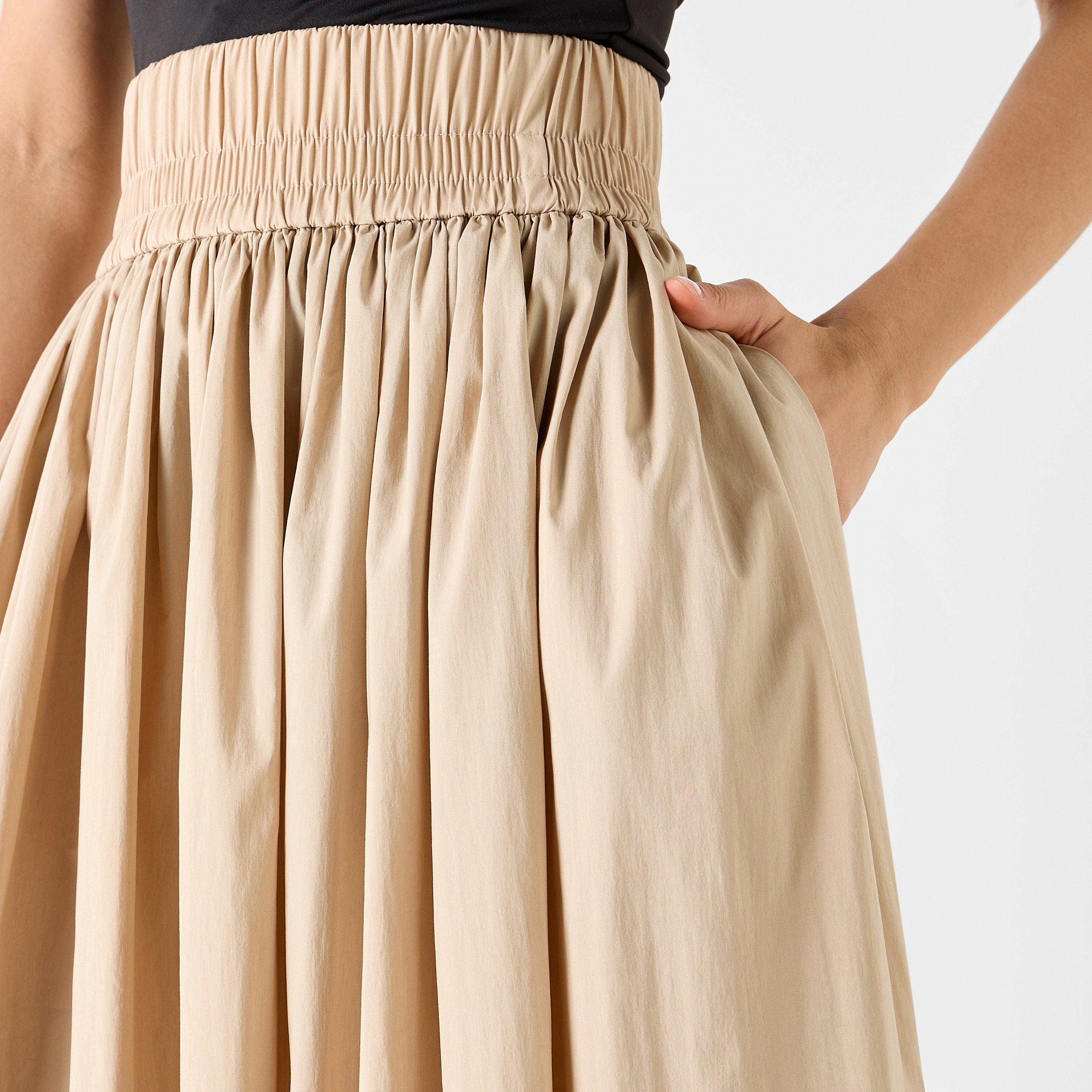 Shop Pleated A-line Midi Skirt with Elasticated Waistband