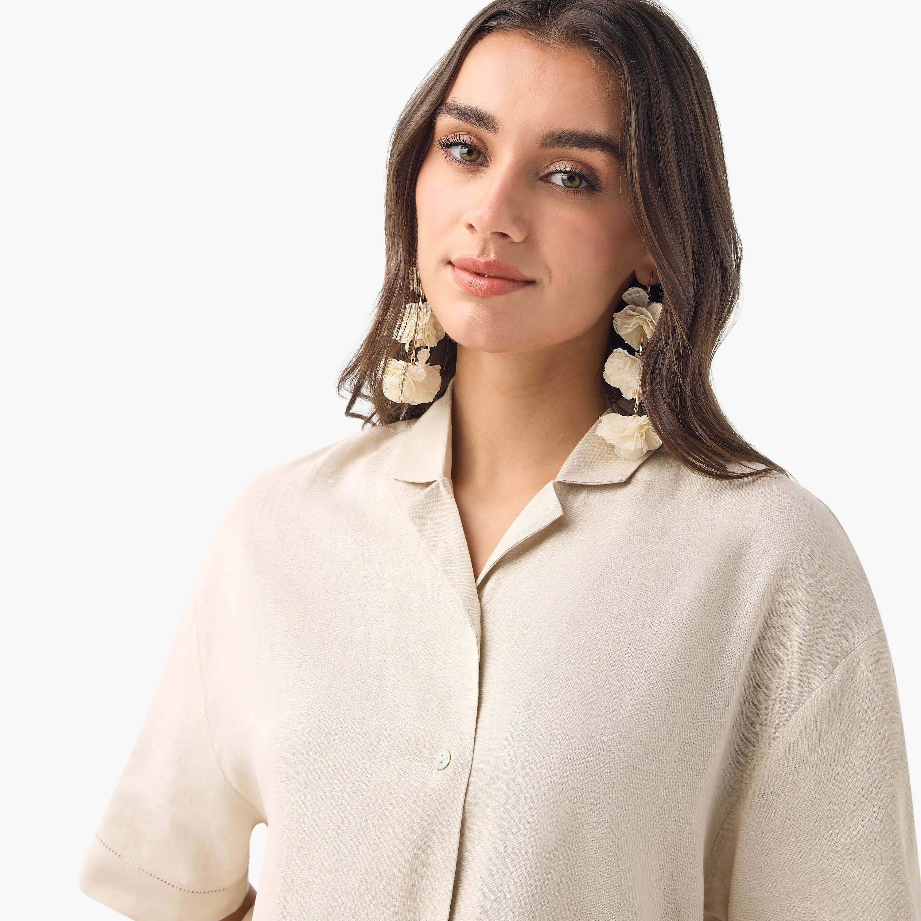 Shop Relaxed Fit Linen Blend Shirt with Short Sleeves Online | Splash ...