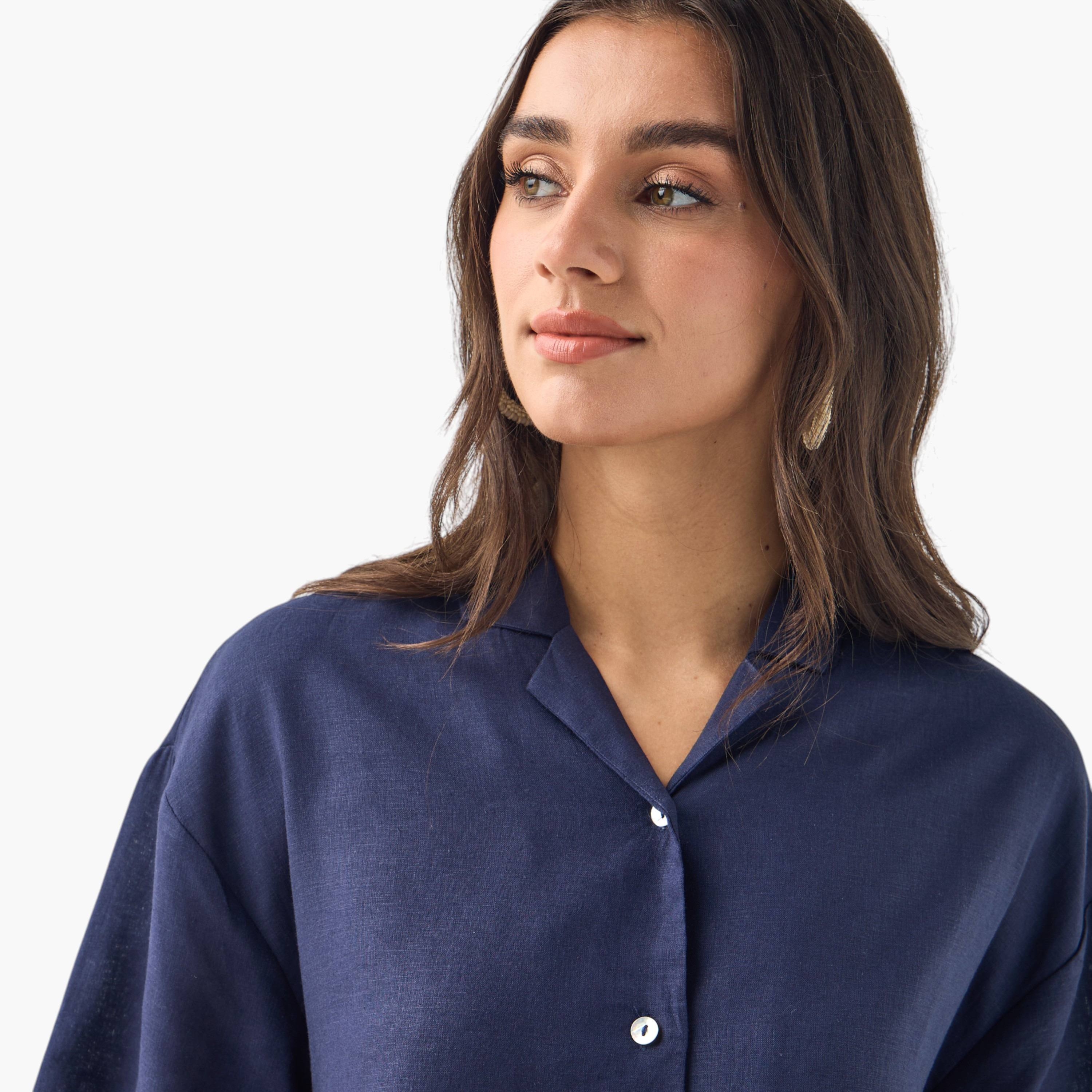 قميص من مزيج الكتان بقصّة عادية وأكمام قصيرة -women-clothing-shirtsandblouses-shirts-image-4