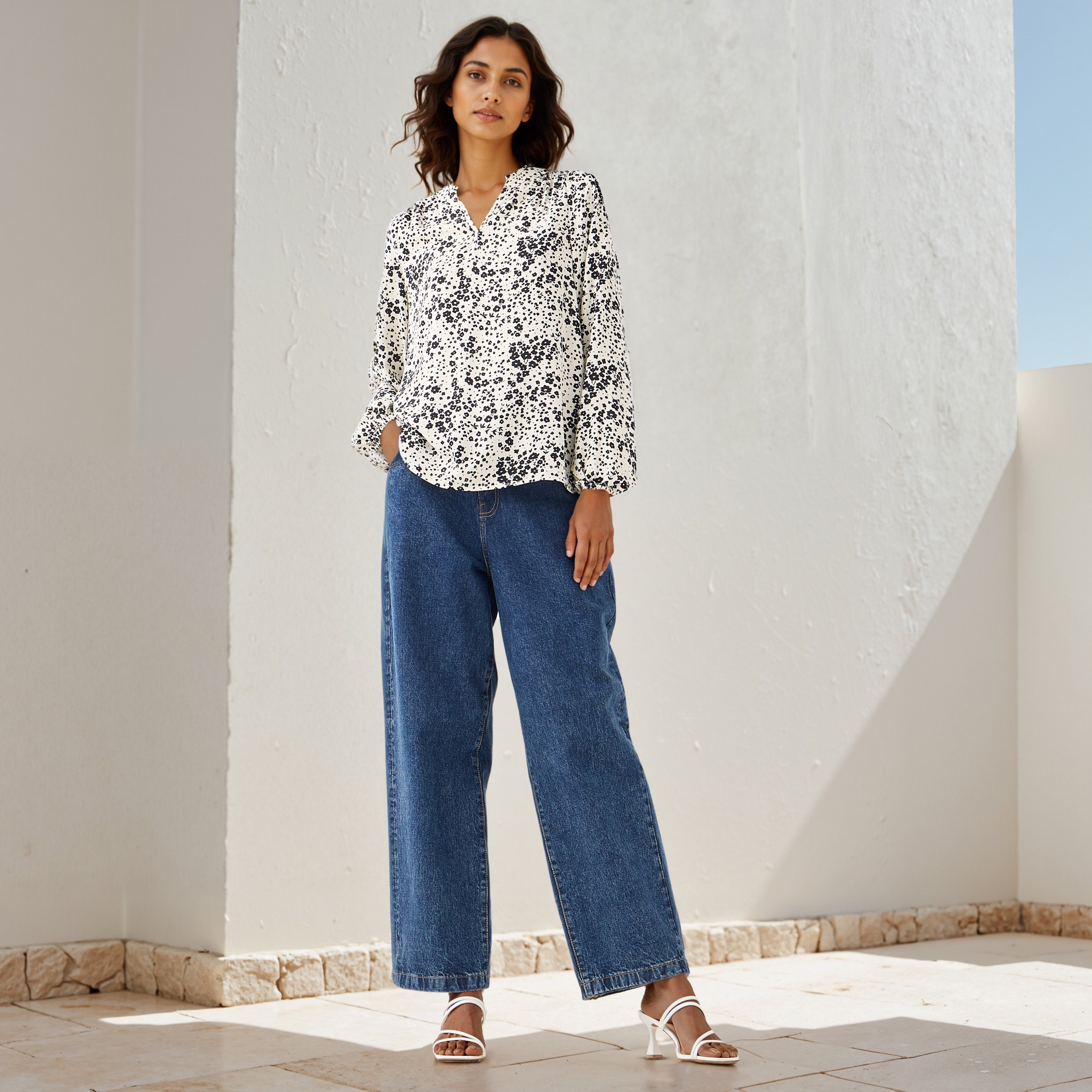 Floral Print Viscose Top with Mandarin Collar and Long Sleeves-women-clothing-shirtsandblouses-blouses-image-2