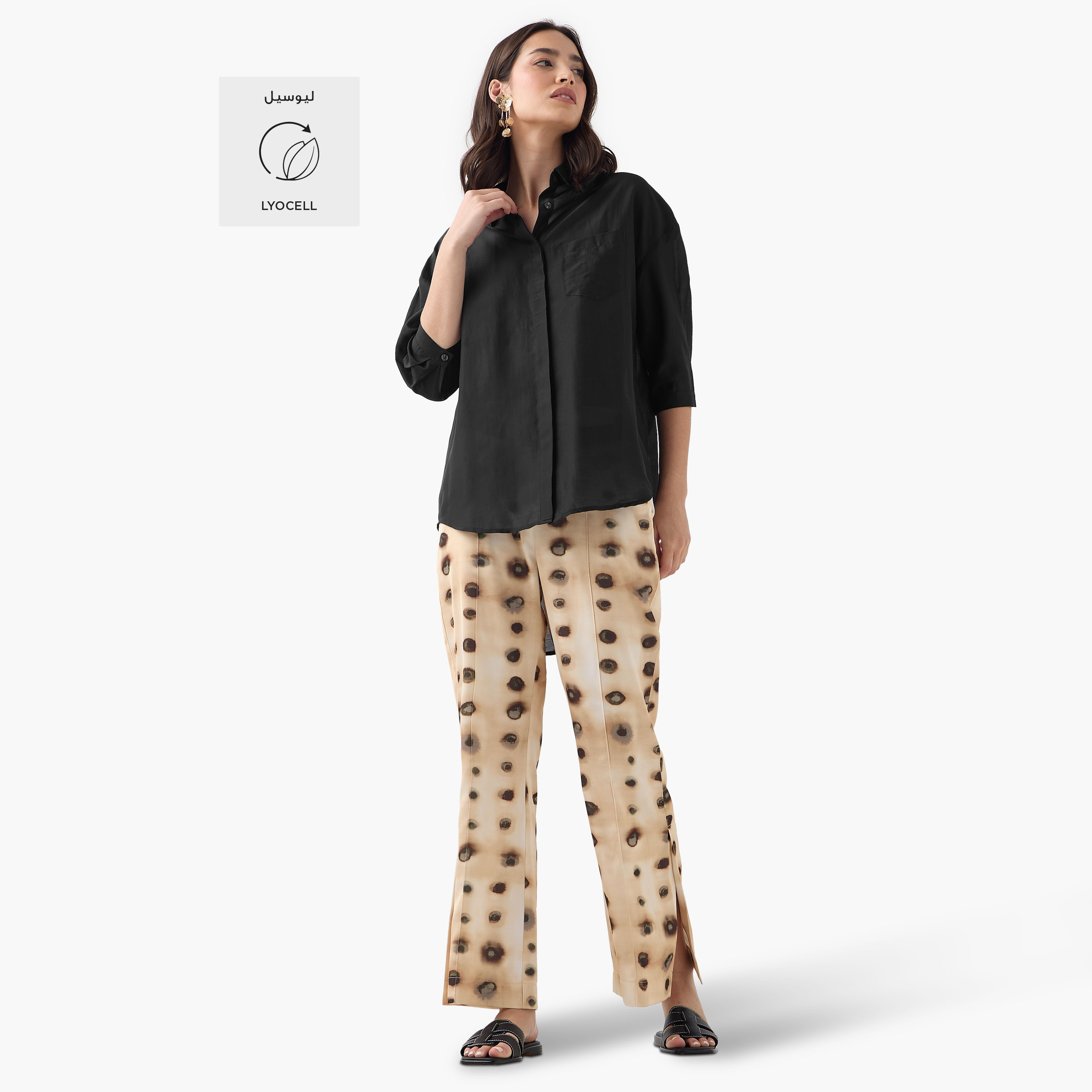 Relaxed Fit High Low Shirt with 3/4 Sleeves-women-clothing-shirtsandblouses-shirts-image-2