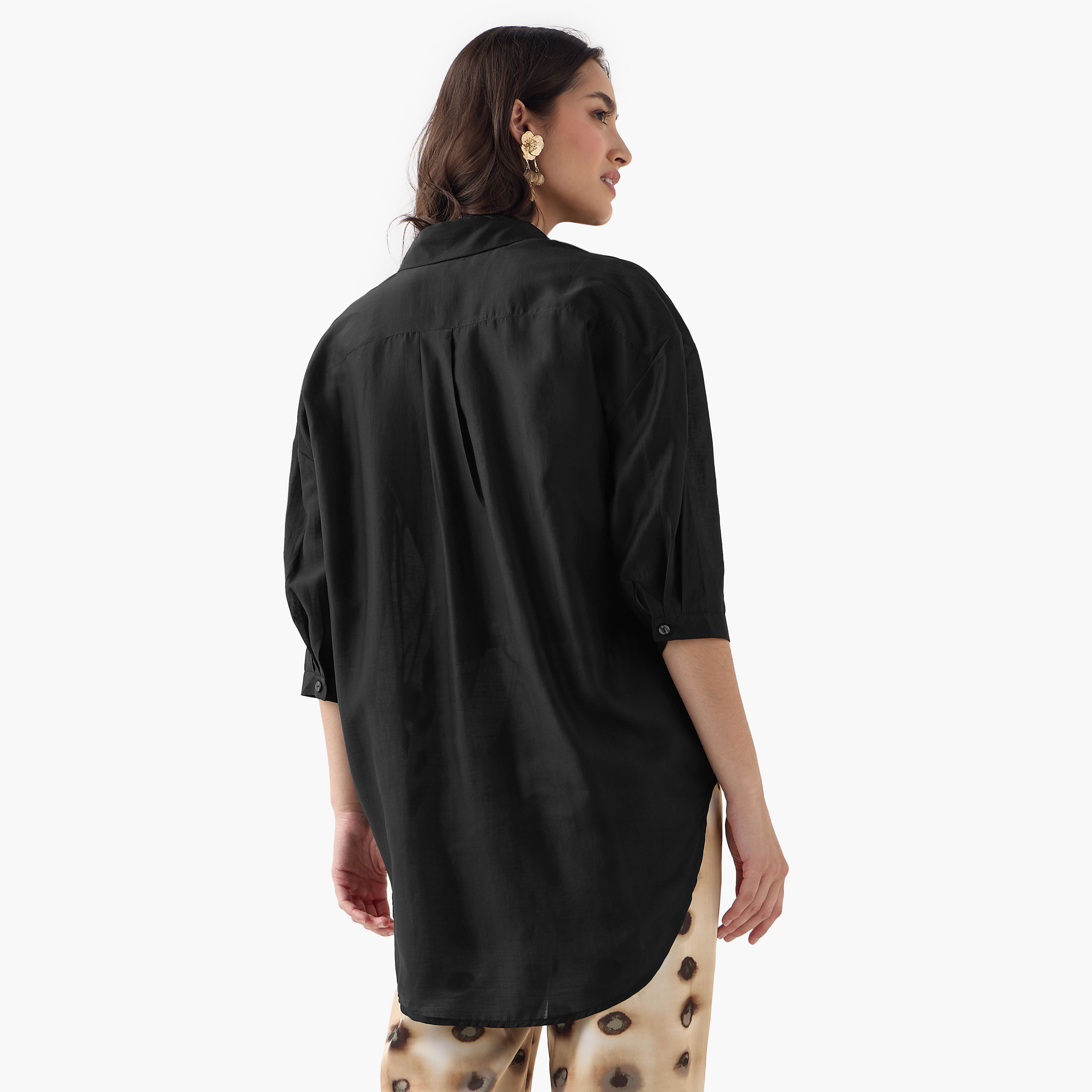 Relaxed Fit High Low Shirt with 3/4 Sleeves-women-clothing-shirtsandblouses-shirts-image-3