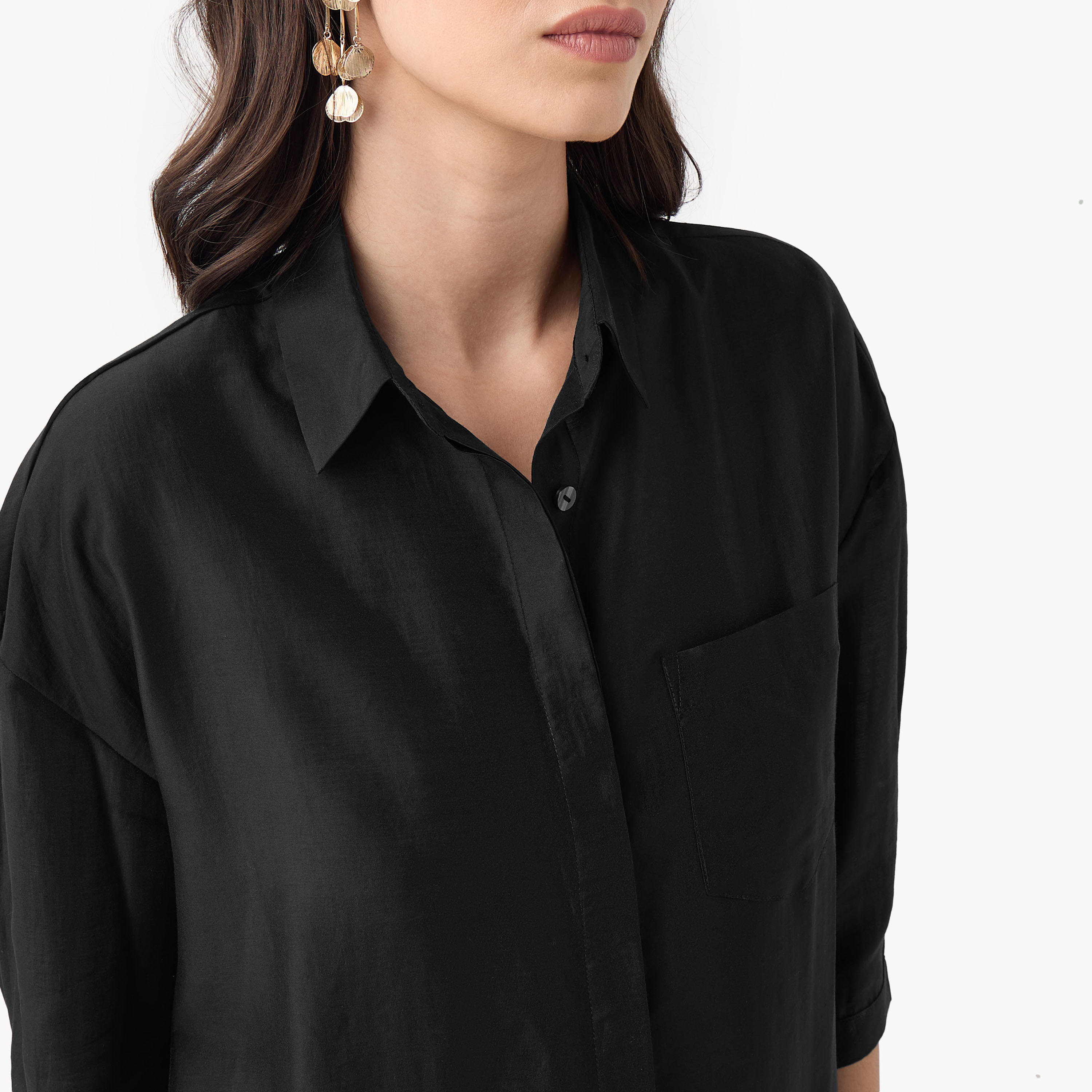Relaxed Fit High Low Shirt with 3/4 Sleeves-women-clothing-shirtsandblouses-shirts-image-4