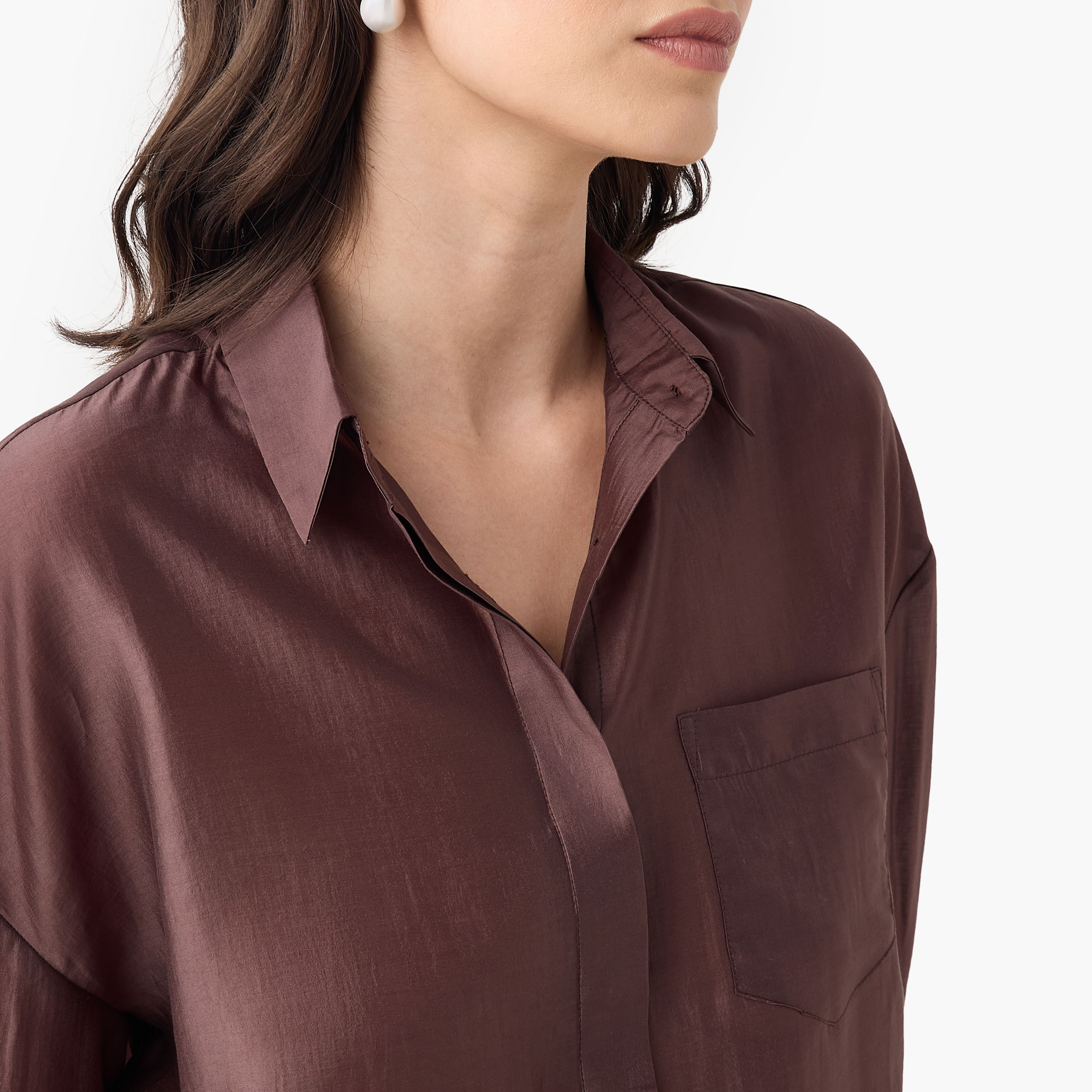 Relaxed Fit High Low Shirt with 3/4 Sleeves-women-clothing-shirtsandblouses-shirts-image-4
