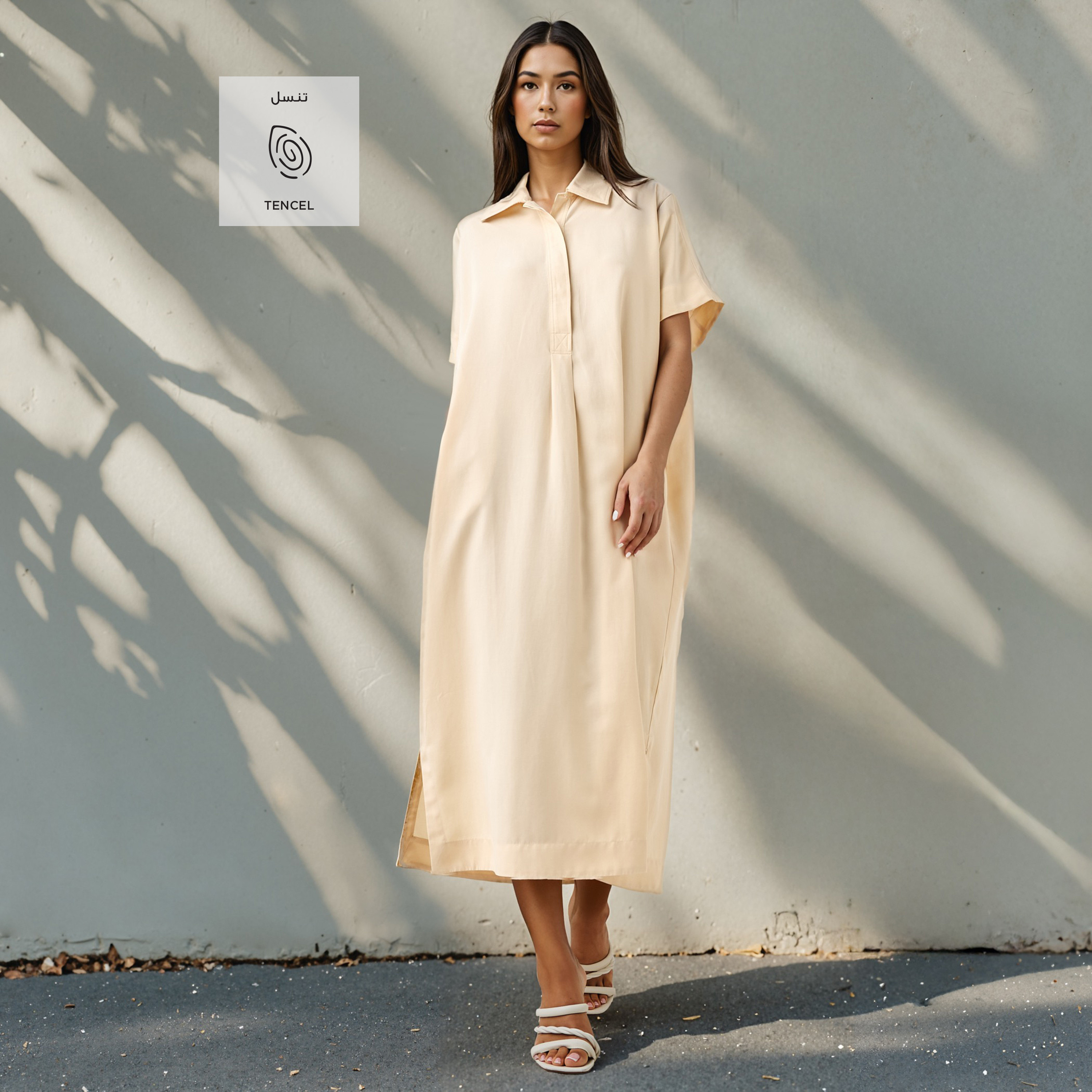 Relaxed Fit Linen Blend Shirt Dress with Pockets and Slits-women-clothing-dresses-image-2