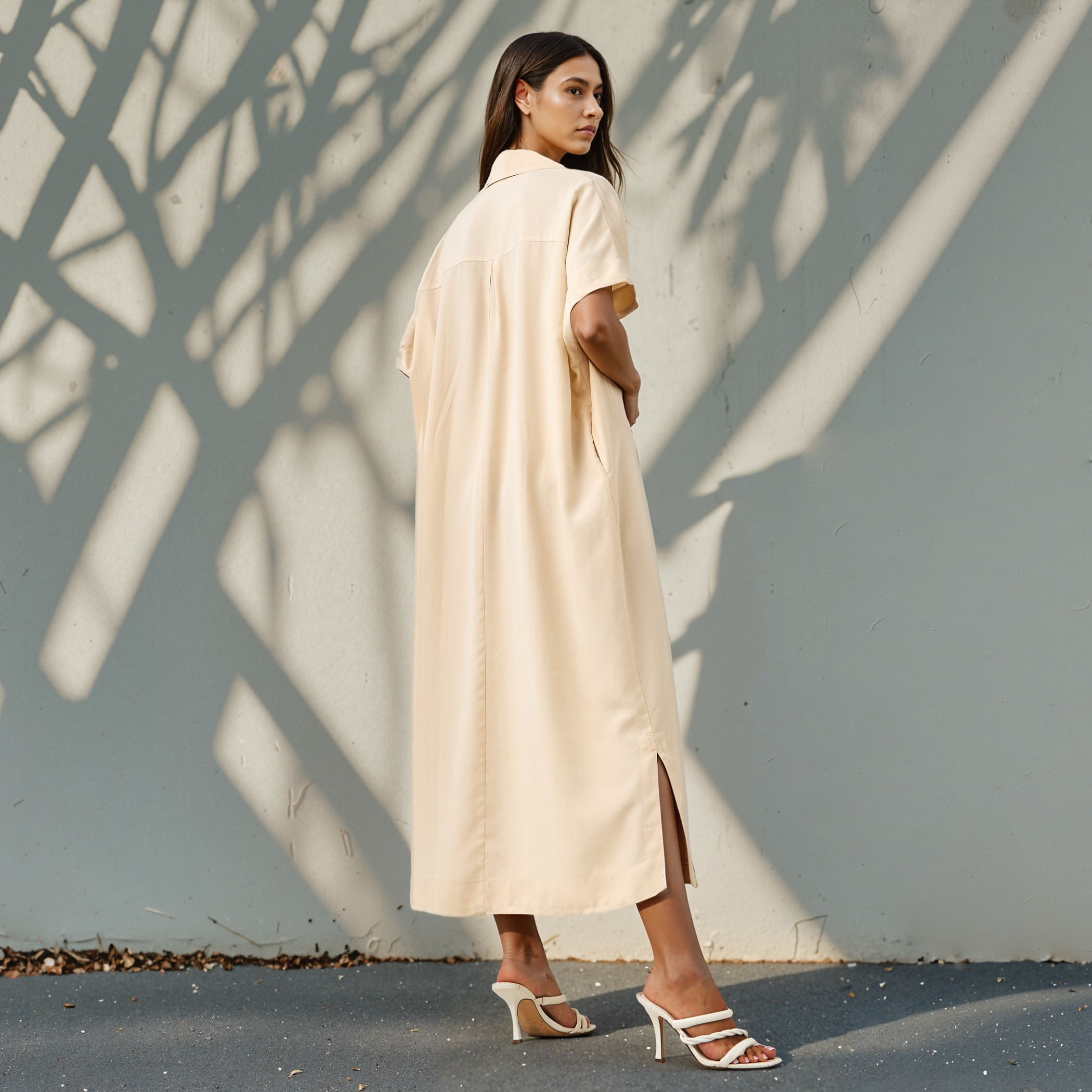 Relaxed Fit Linen Blend Shirt Dress with Pockets and Slits-women-clothing-dresses-image-3
