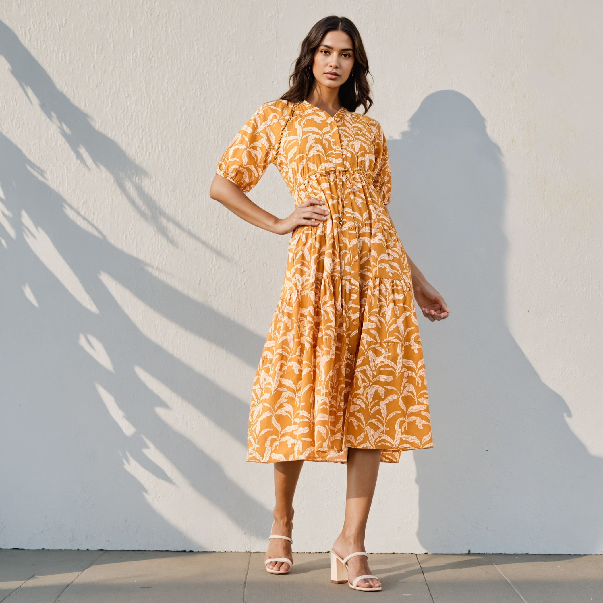 Printed Tiered Lace Insert Cotton Dress with Pockets-women-clothing-dresses-image-2