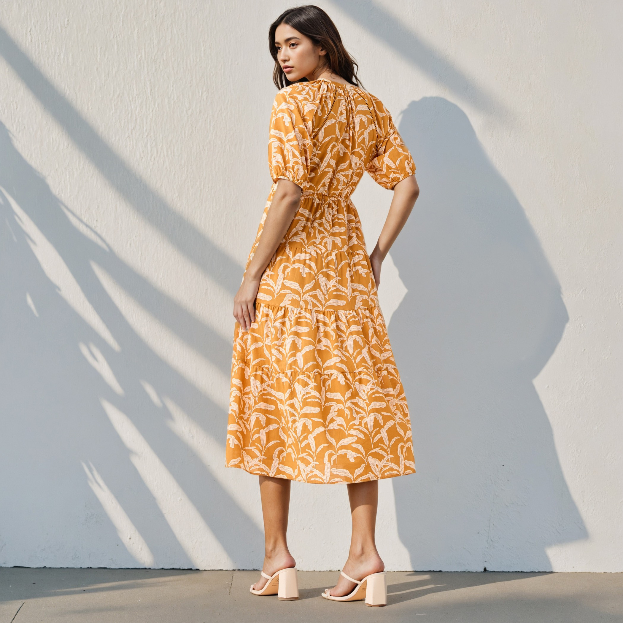 Printed Tiered Lace Insert Cotton Dress with Pockets-women-clothing-dresses-image-3
