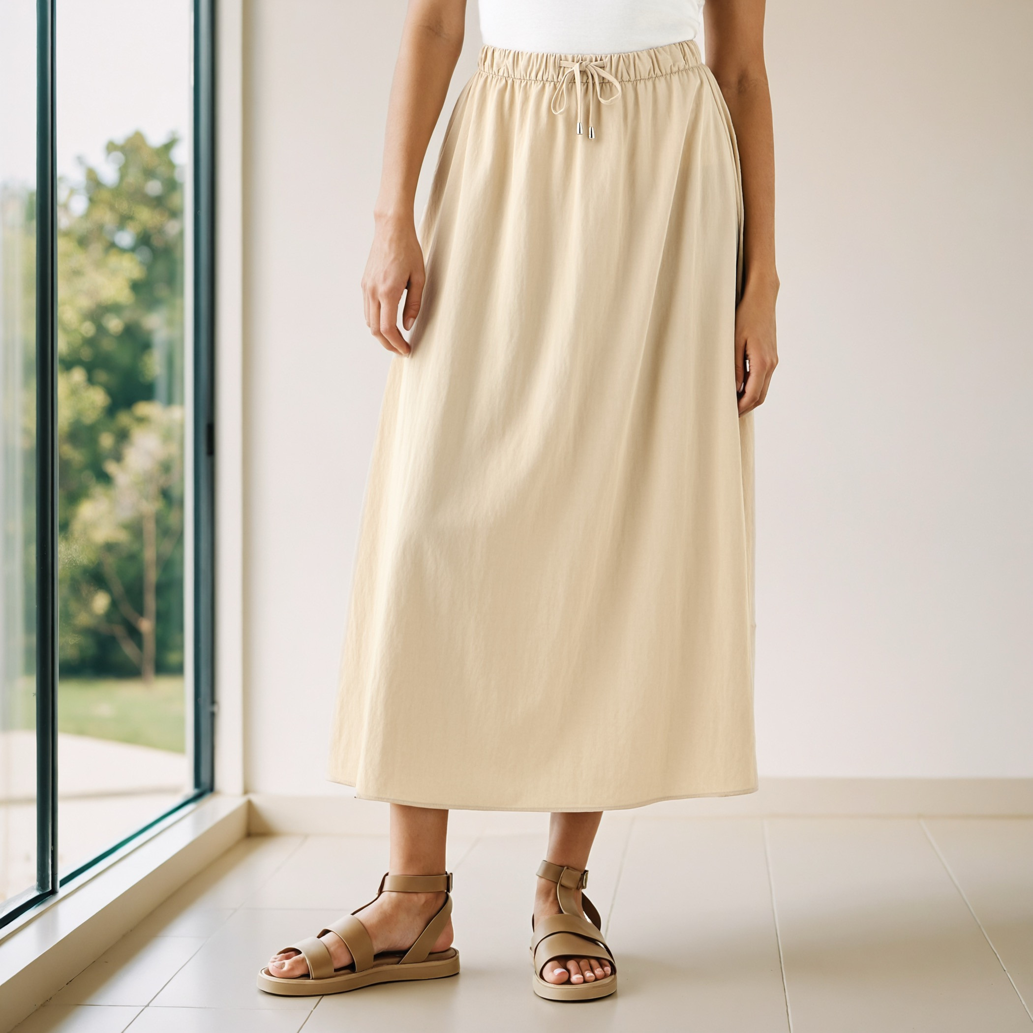 A-line Midi Skirt with Flexi Comfort Drawstring Waistband-women-clothing-bottoms-skirts-image-1