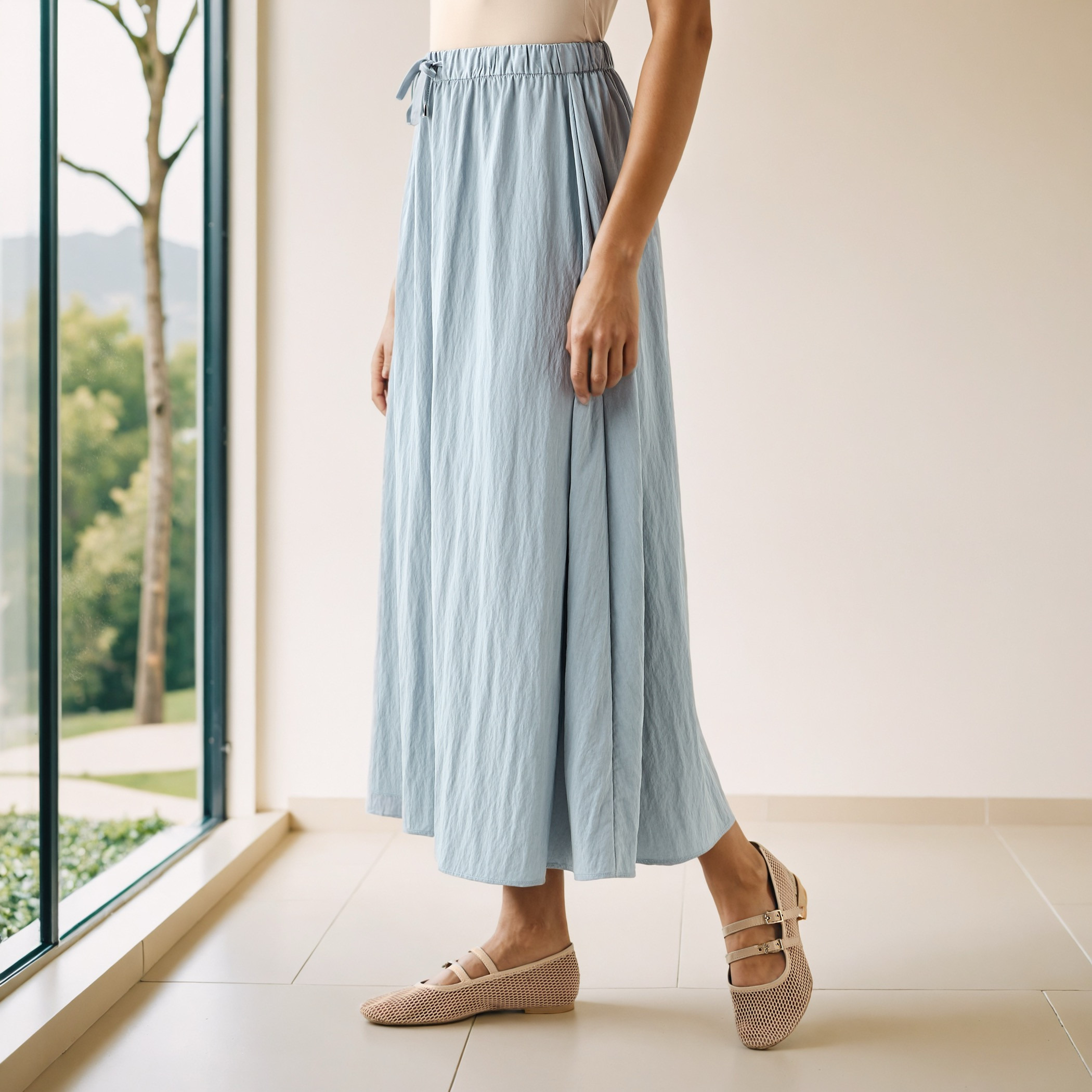 A-line Midi Skirt with Flexi Comfort Drawstring Waistband-women-clothing-bottoms-skirts-image-1