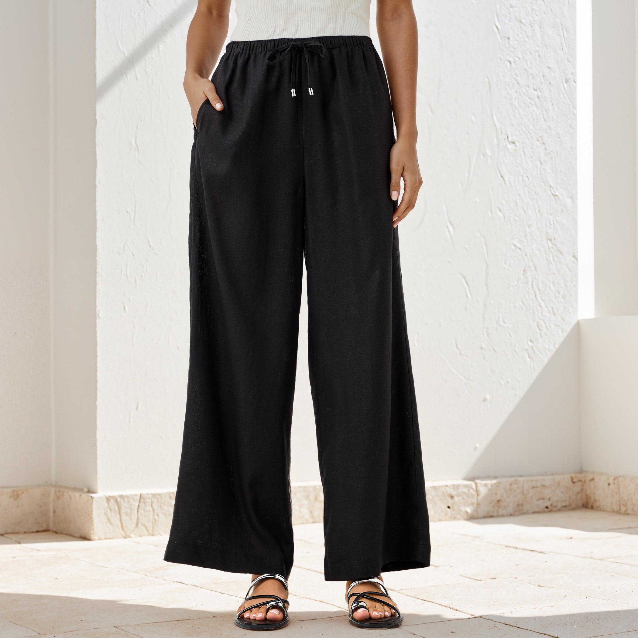 Linen Blend Wide Leg Trousers-women-clothing-bottoms-trousers-image-1