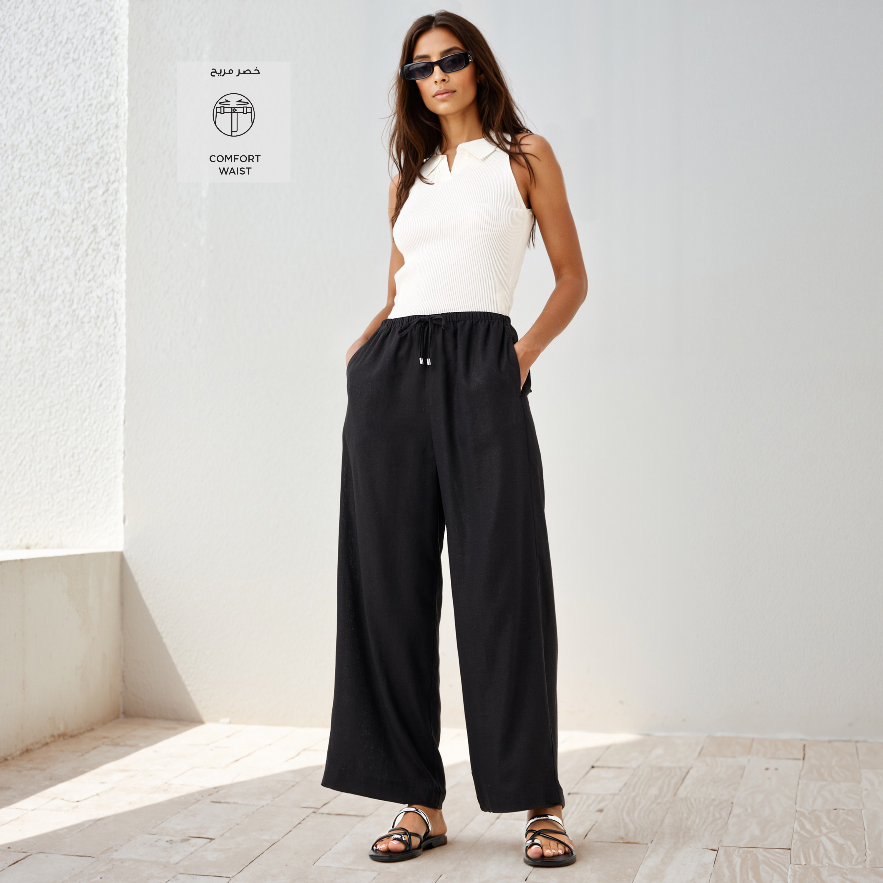 Linen Blend Wide Leg Trousers-women-clothing-bottoms-trousers-image-2