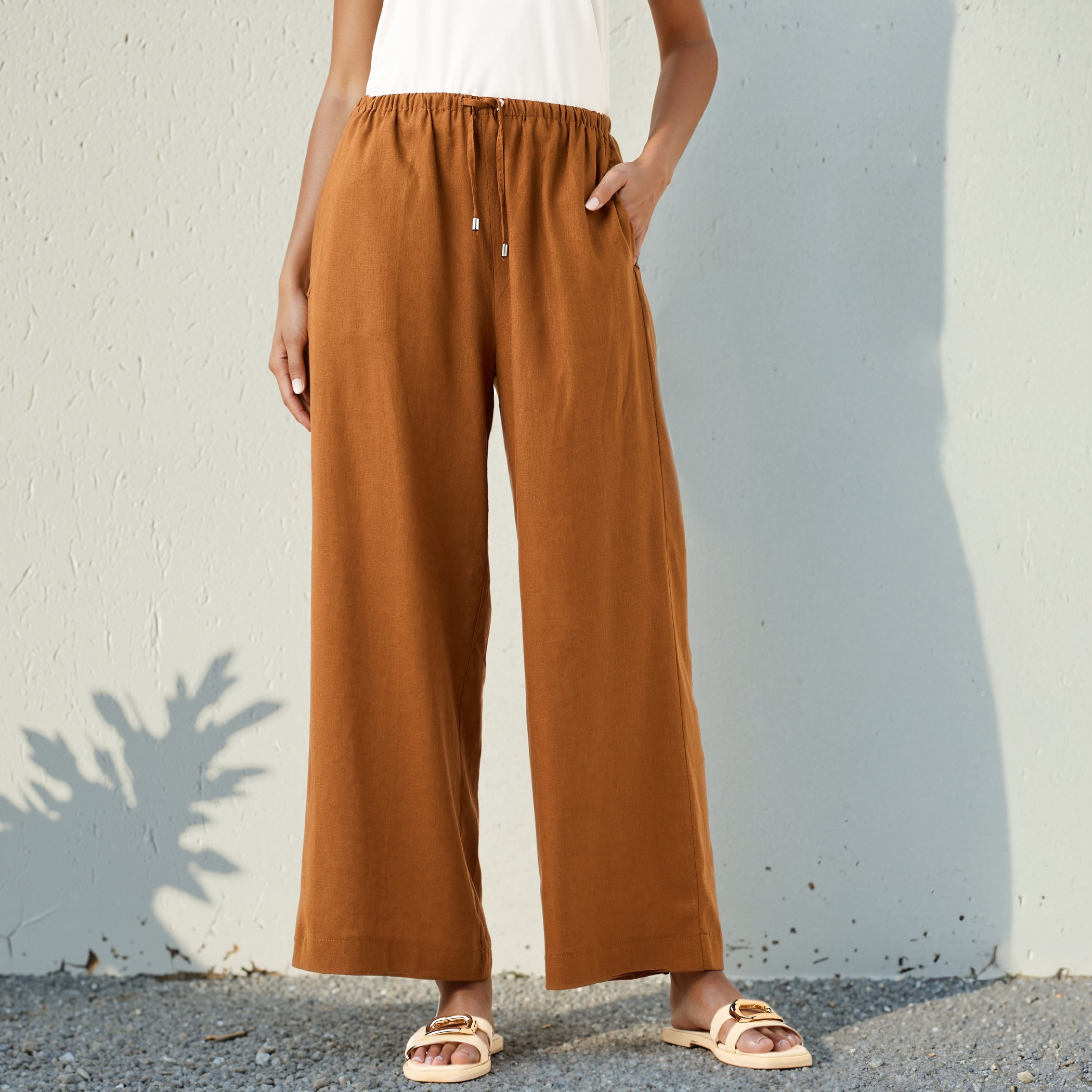 Linen Blend Wide Leg Trousers-women-clothing-bottoms-trousers-image-1