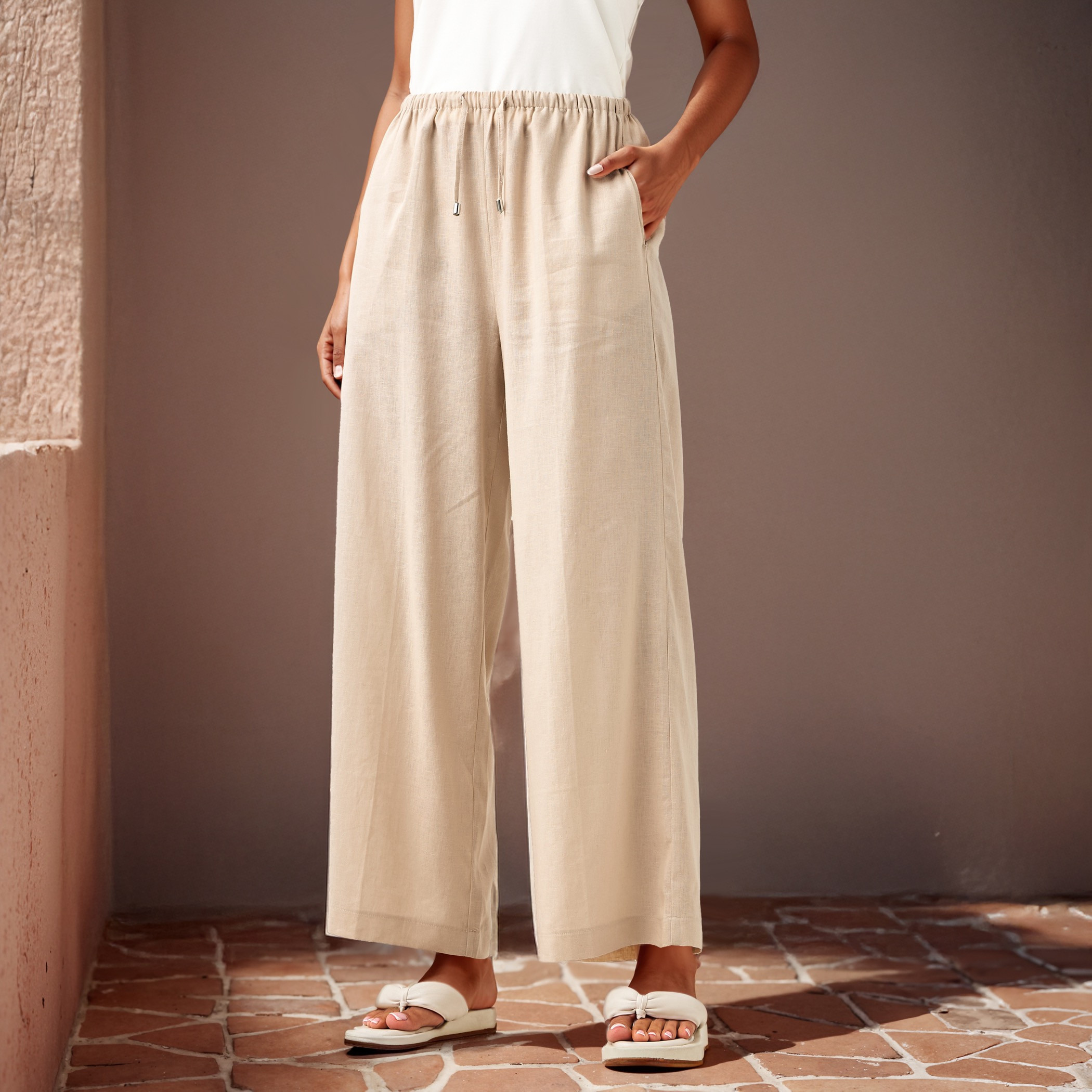 Linen Blend Wide Leg Trousers-women-clothing-bottoms-trousers-image-1
