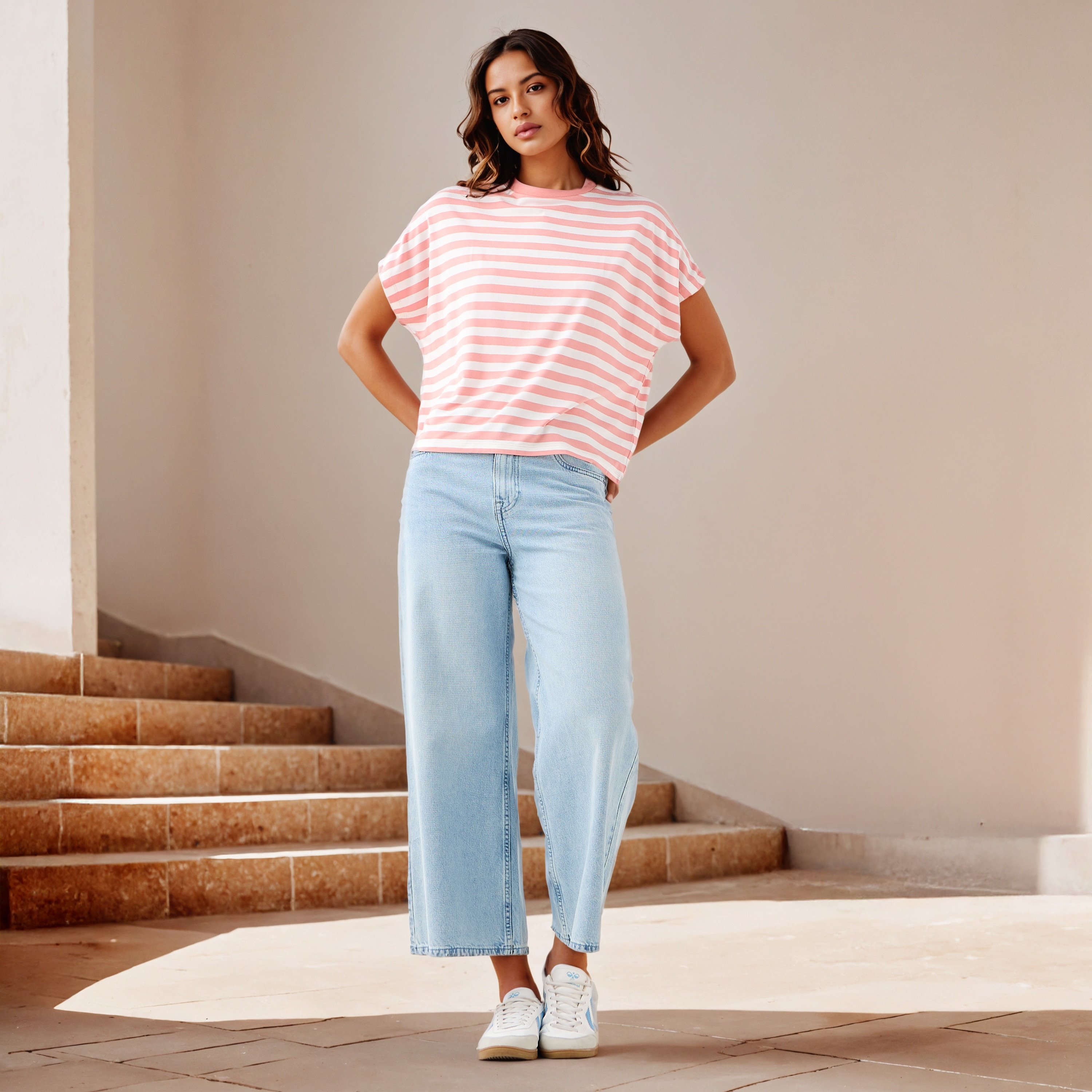 Striped Viscose Crew Neck T-shirt-women-clothing-tshirts-image-2