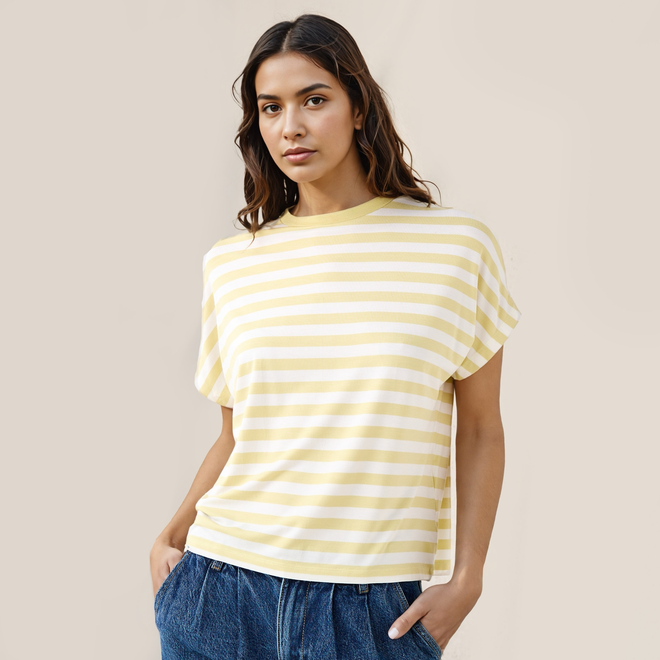 Striped Viscose Crew Neck T-shirt-women-clothing-tshirts-image-1
